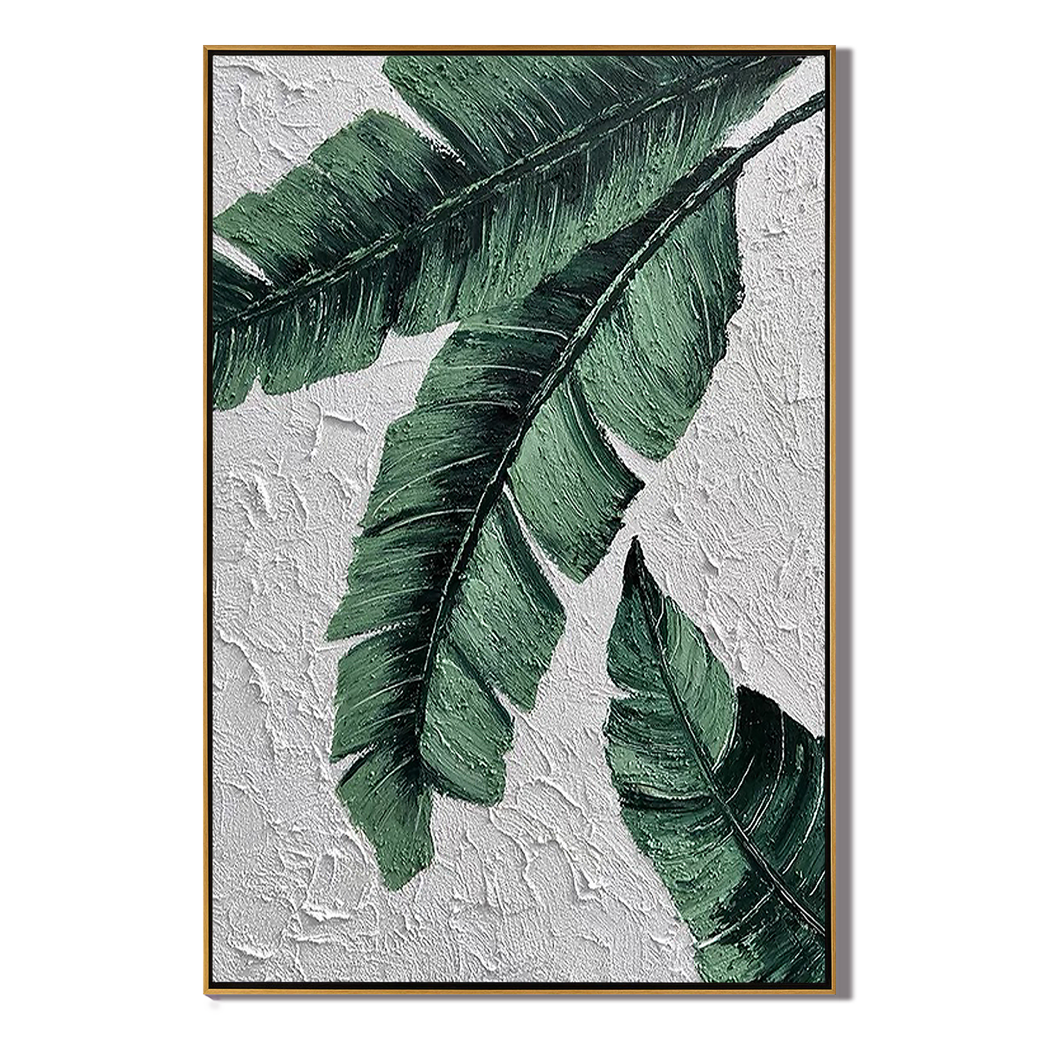 EMERALD FROND: 3D Heavy Texture Botanical Wall Art, Modern Banana Leaf Impasto Painting