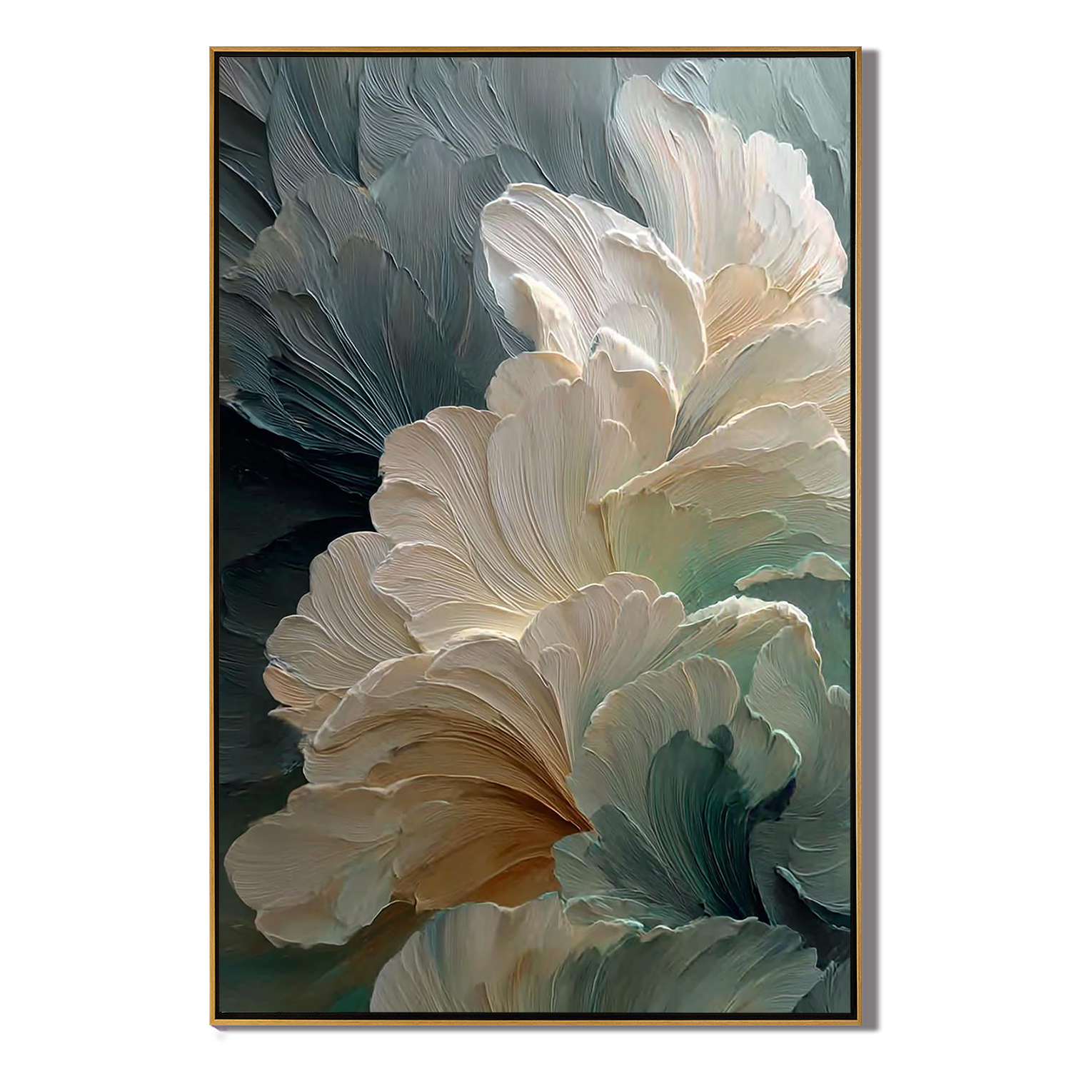 Glacier Bloom – Modern Abstract Morandi Floral Textured Painting | Luxury Impasto Bedroom Art
