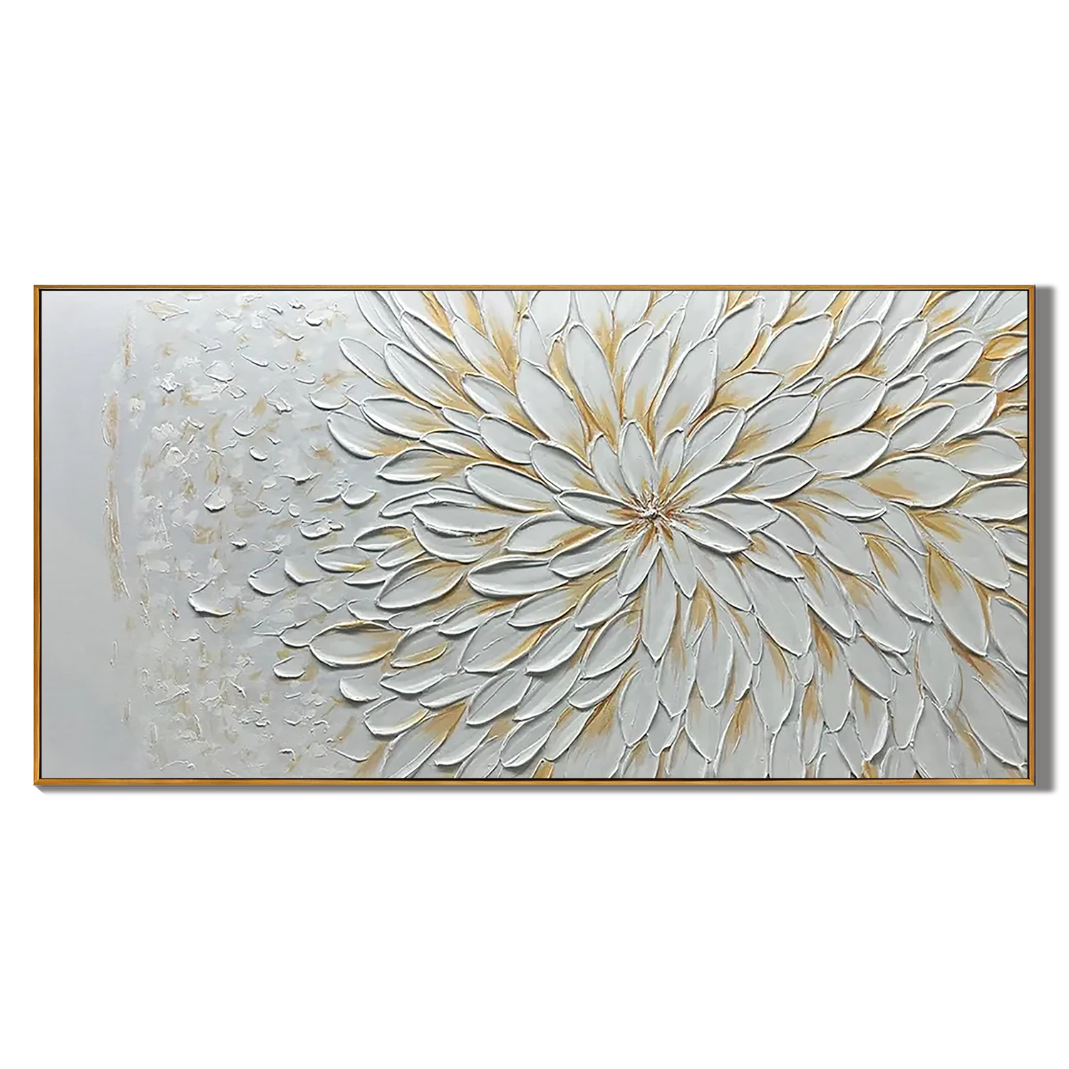 ETERNAL RADIANCE: Floral Wall Art, 3D Impasto White Sunburst Heavy Texture Hand-Painted Canvas Painting