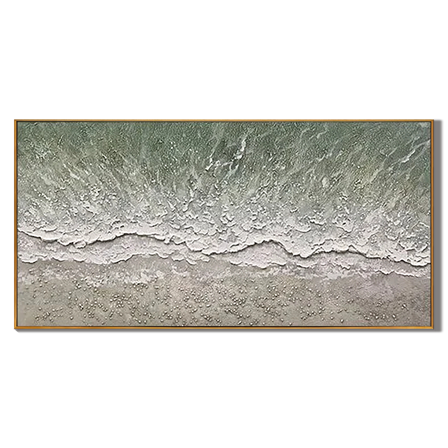 Tidal Whispers – Modern Coastal Sage Green Ocean Wave Painting | Horizontal Textured Living Room Art