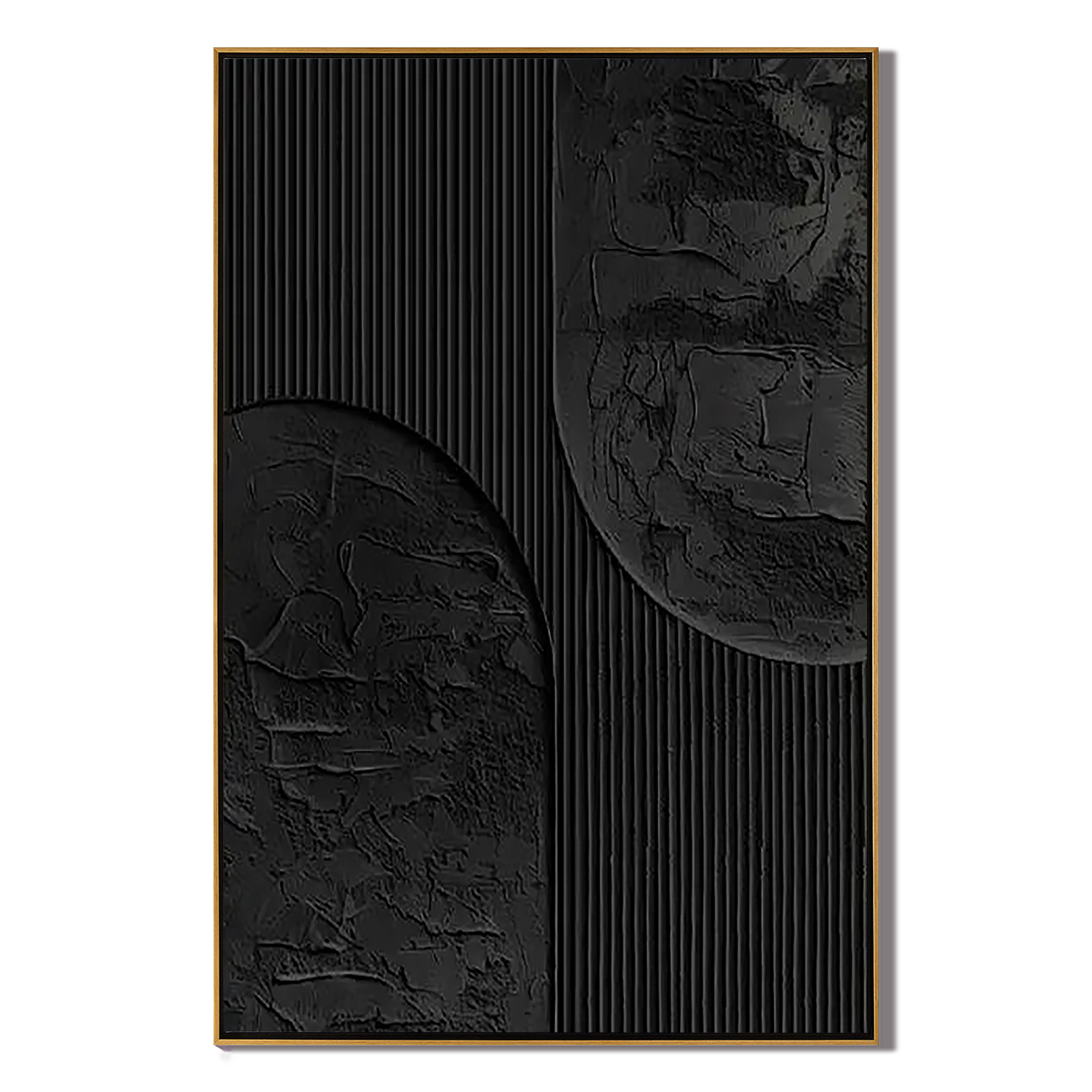 MIDNIGHT SILENCE: Wabi-Sabi Wall Art, Hand-Painted Pure Black Plaster Effect Geometric Relief Studio Art