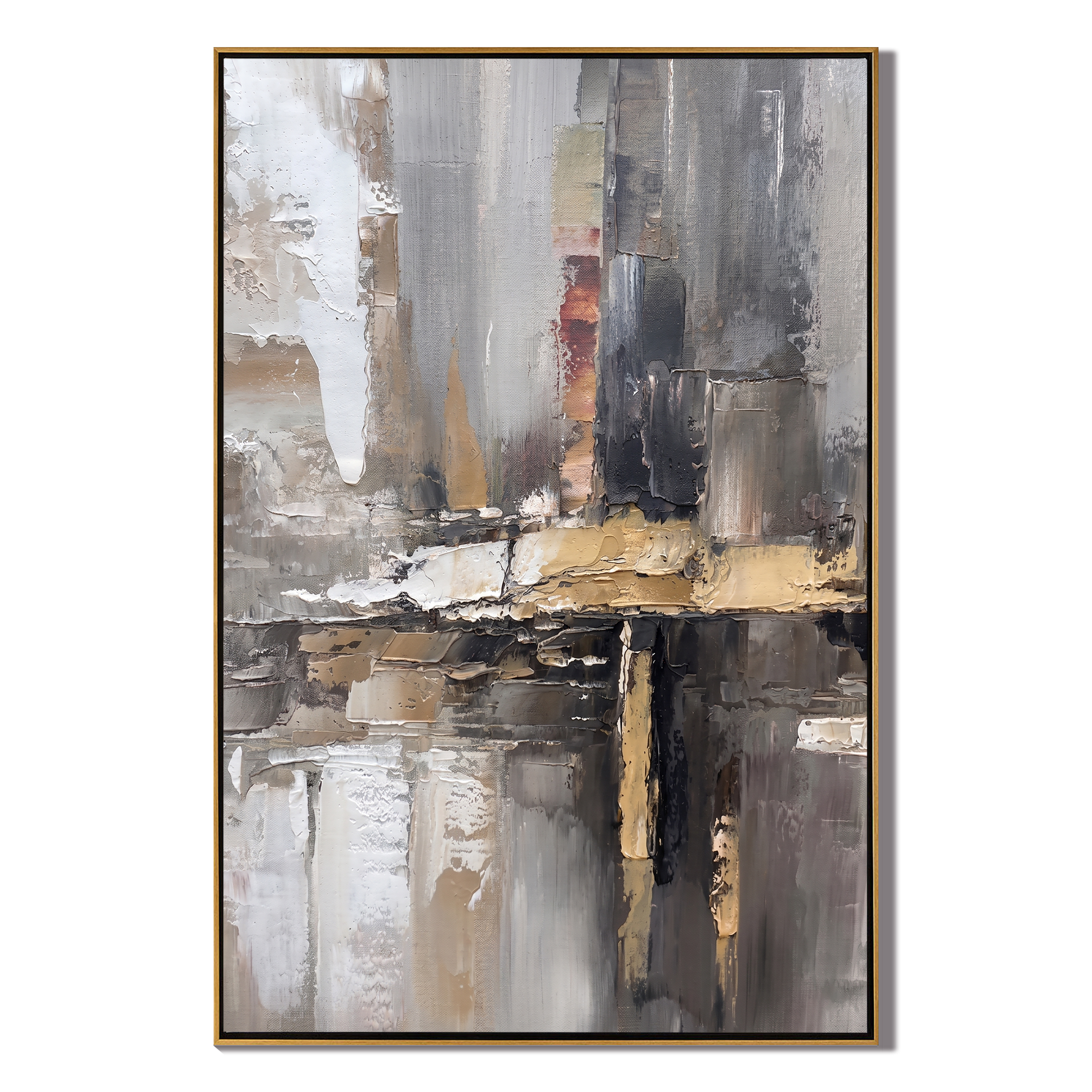 Urban Echo – Modern Industrial Abstract Oil Painting | Creative Bronze Textured Hallway Art