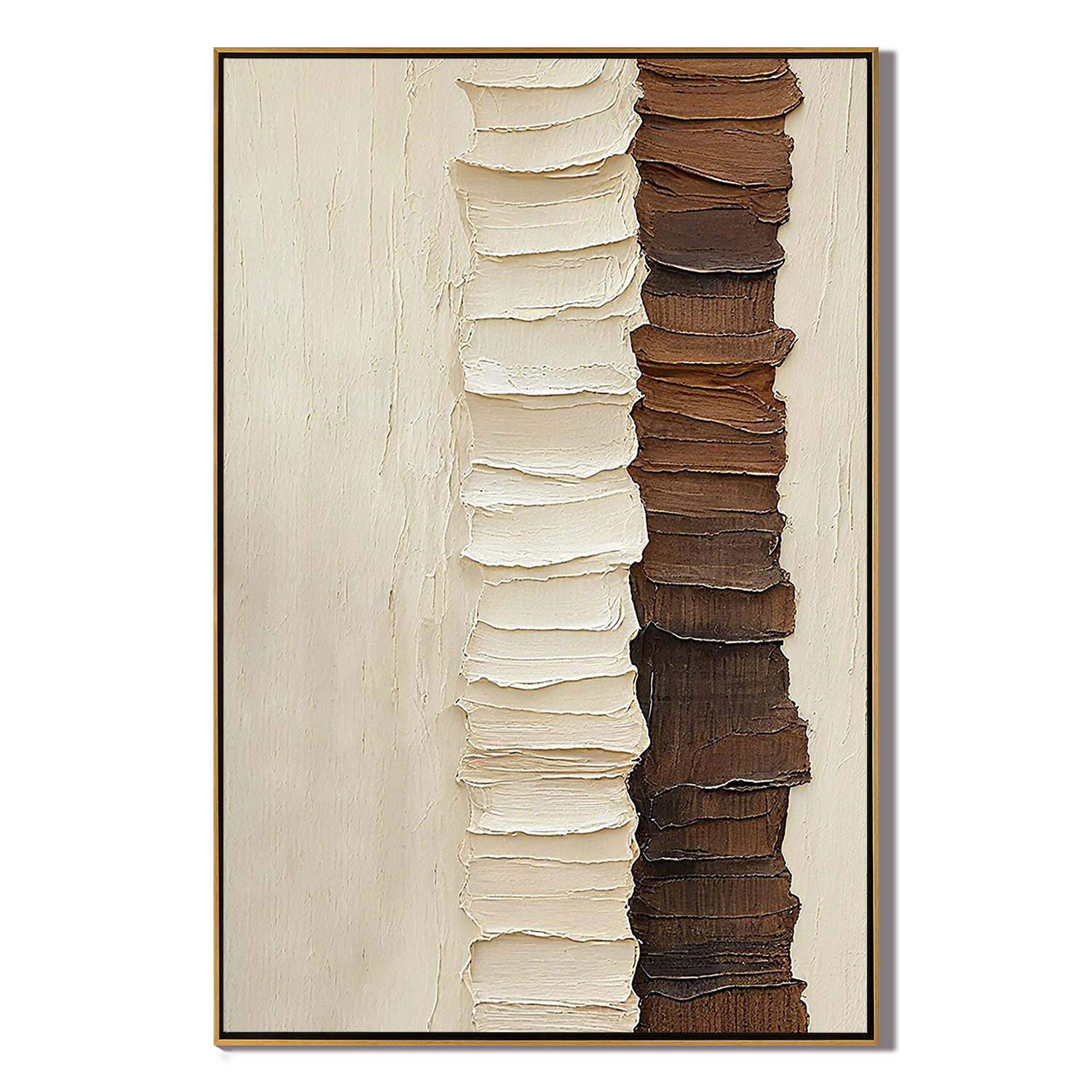 VERTICAL RIDGE: Heavy Texture Abstract Wall Art, Cream & Chocolate Palette Knife Relief