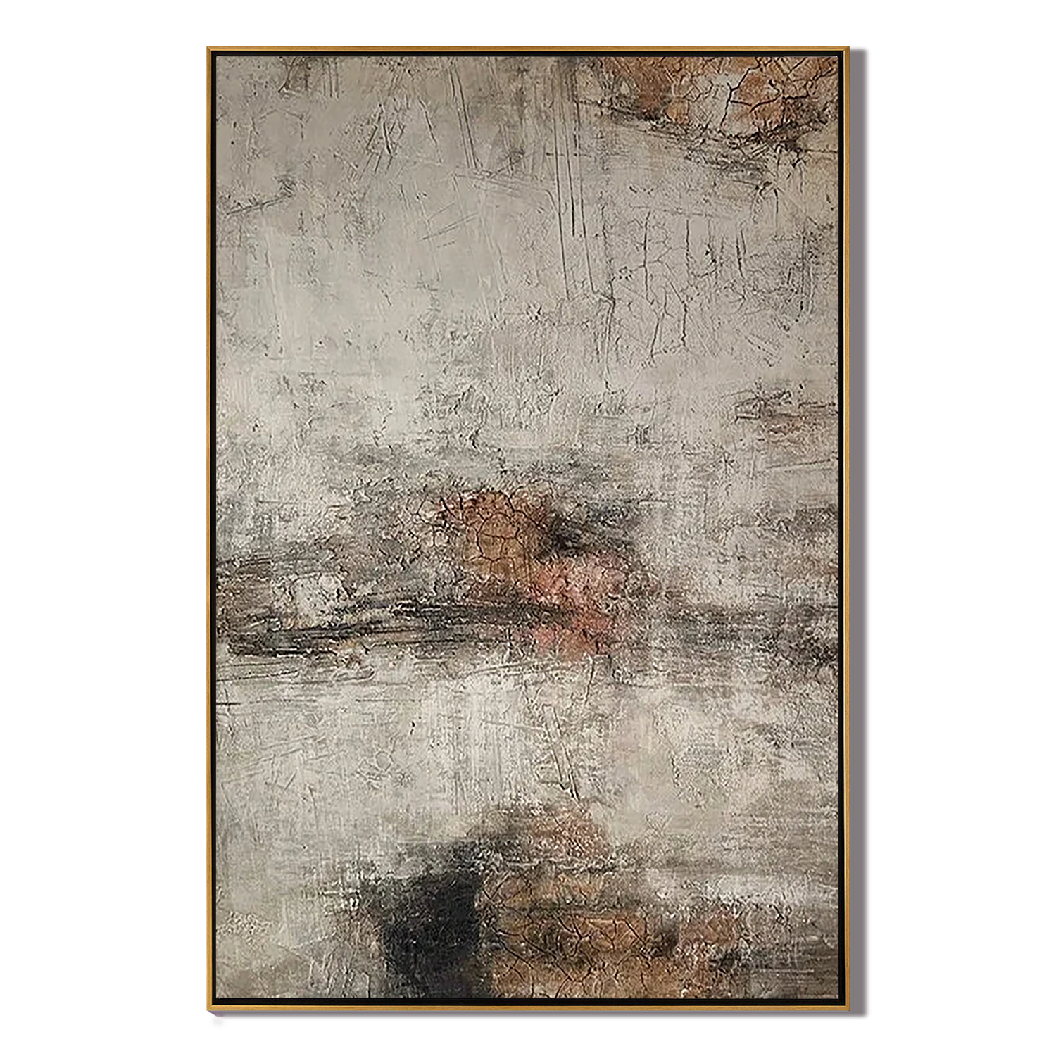 RUSTIC ECHO: Wabi-Sabi Wall Art, Hand-Painted Distressed Earth Tone Textured Minimalist Gallery Art