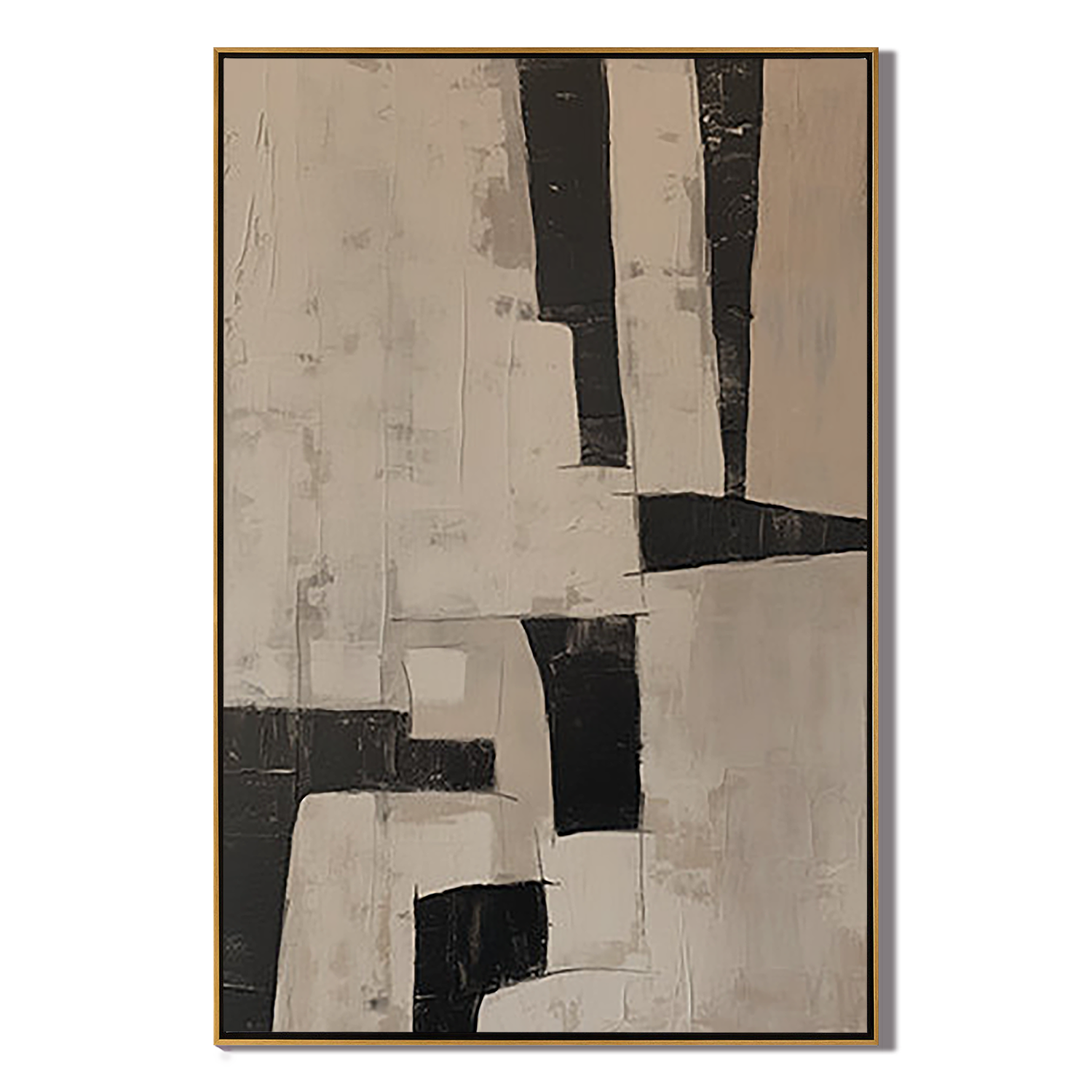URBAN CONTOUR: Abstract Wall Art, Hand-Painted Charcoal Grey and Beige Geometric Block Textured Canvas Painting