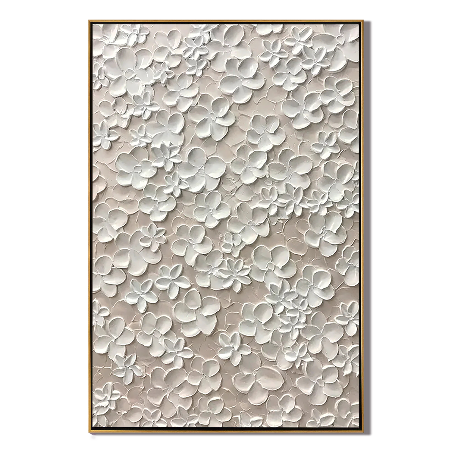 PURE BLOSSOM: Floral Wall Art, Hand-Painted All-Over White Flower Relief 3D Plaster Effect Heavy Texture Studio Art