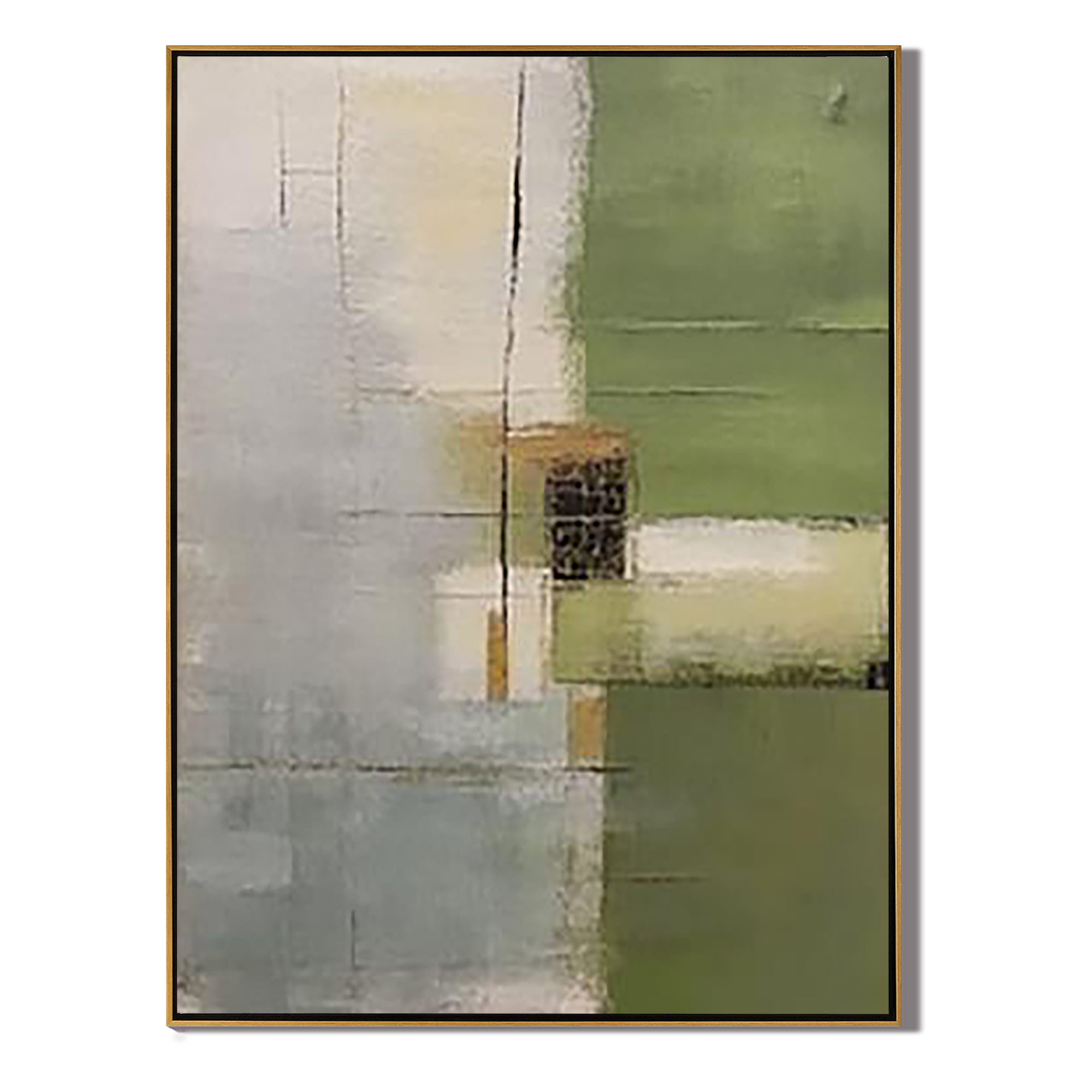 SAGE MATRIX: Minimalist Wabi-sabi Abstract Art, Earthy Green Textured Oil Painting