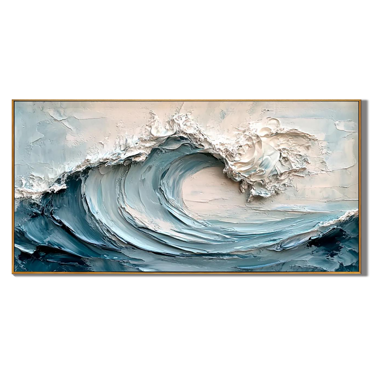 PACIFIC SURGE: Panoramic 3D Heavy Texture Wave Wall Art, Modern Blue Ocean Relief Painting