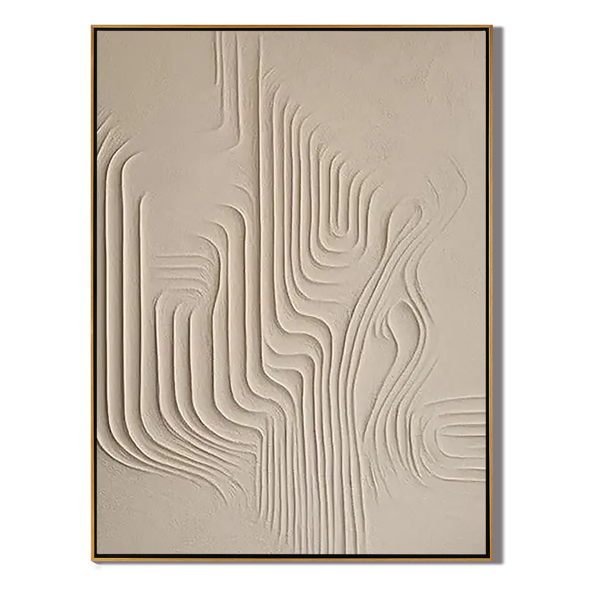 ZEN RIPPLE: Wabi-Sabi Wall Art, Hand-Painted Minimalist Beige Plaster Effect Relief 3D Textured Studio Art