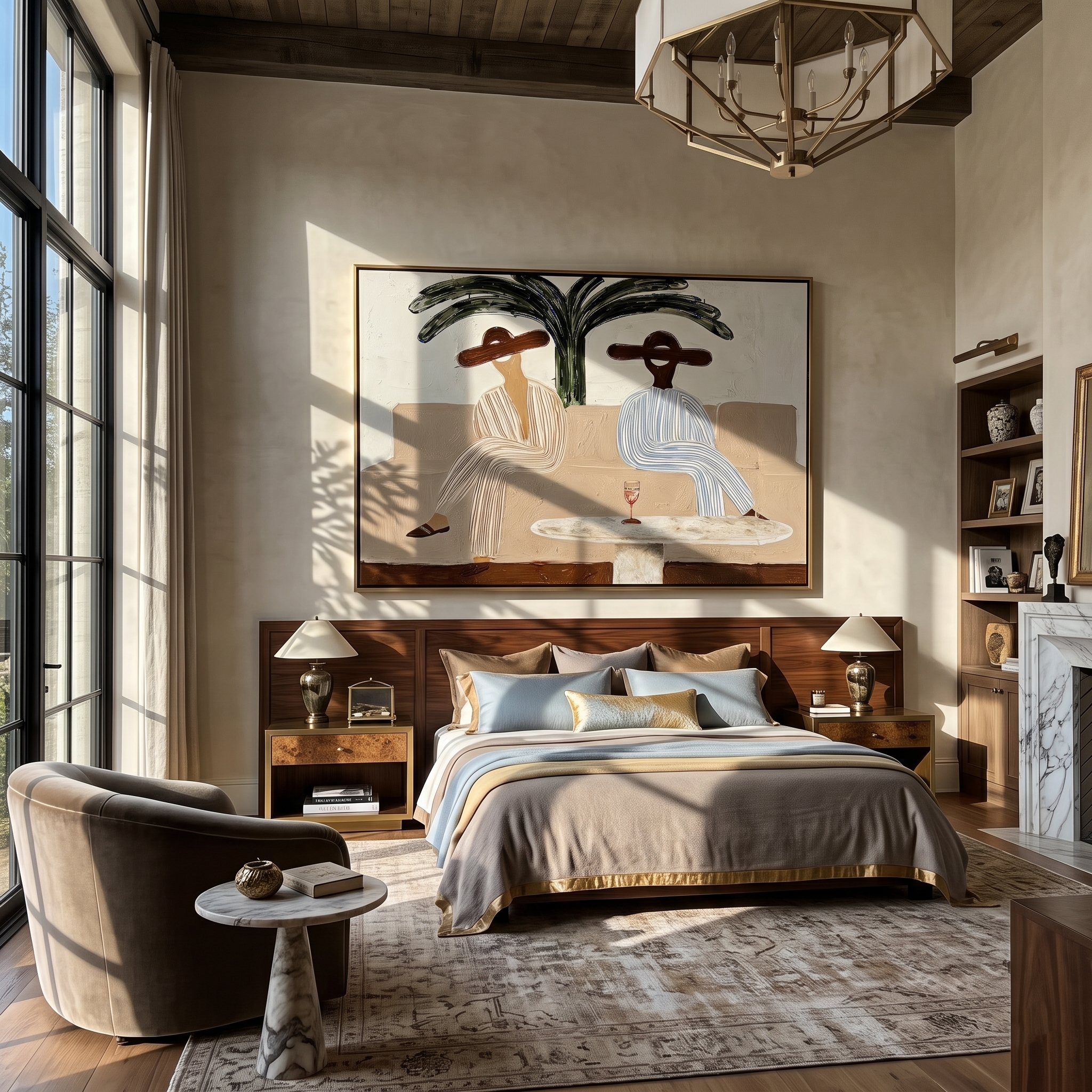 Afternoon Beneath Palm Shadows displayed in a warm contemporary interior