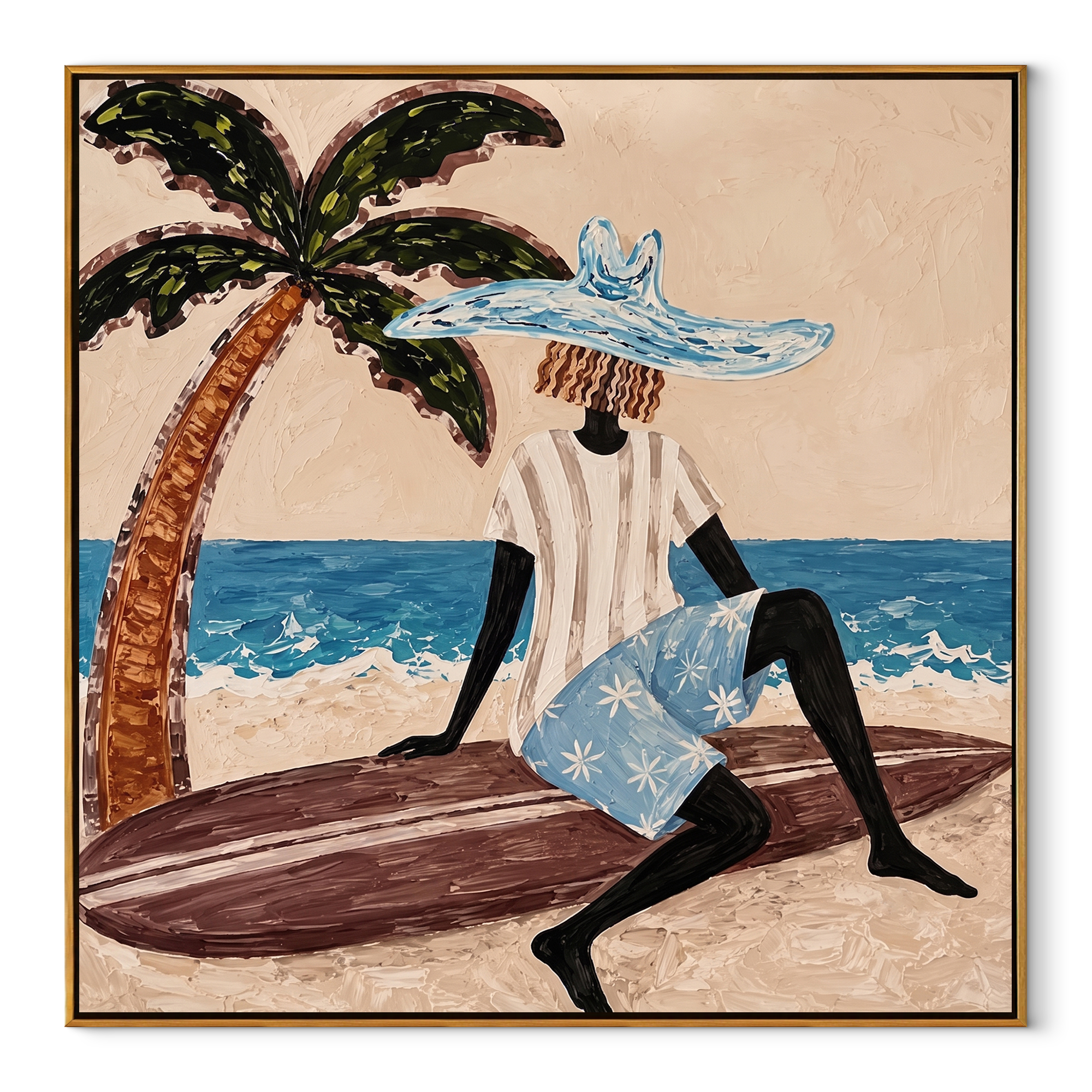 Blue Brim by Tide coastal figurative textured painting, square canvas artwork