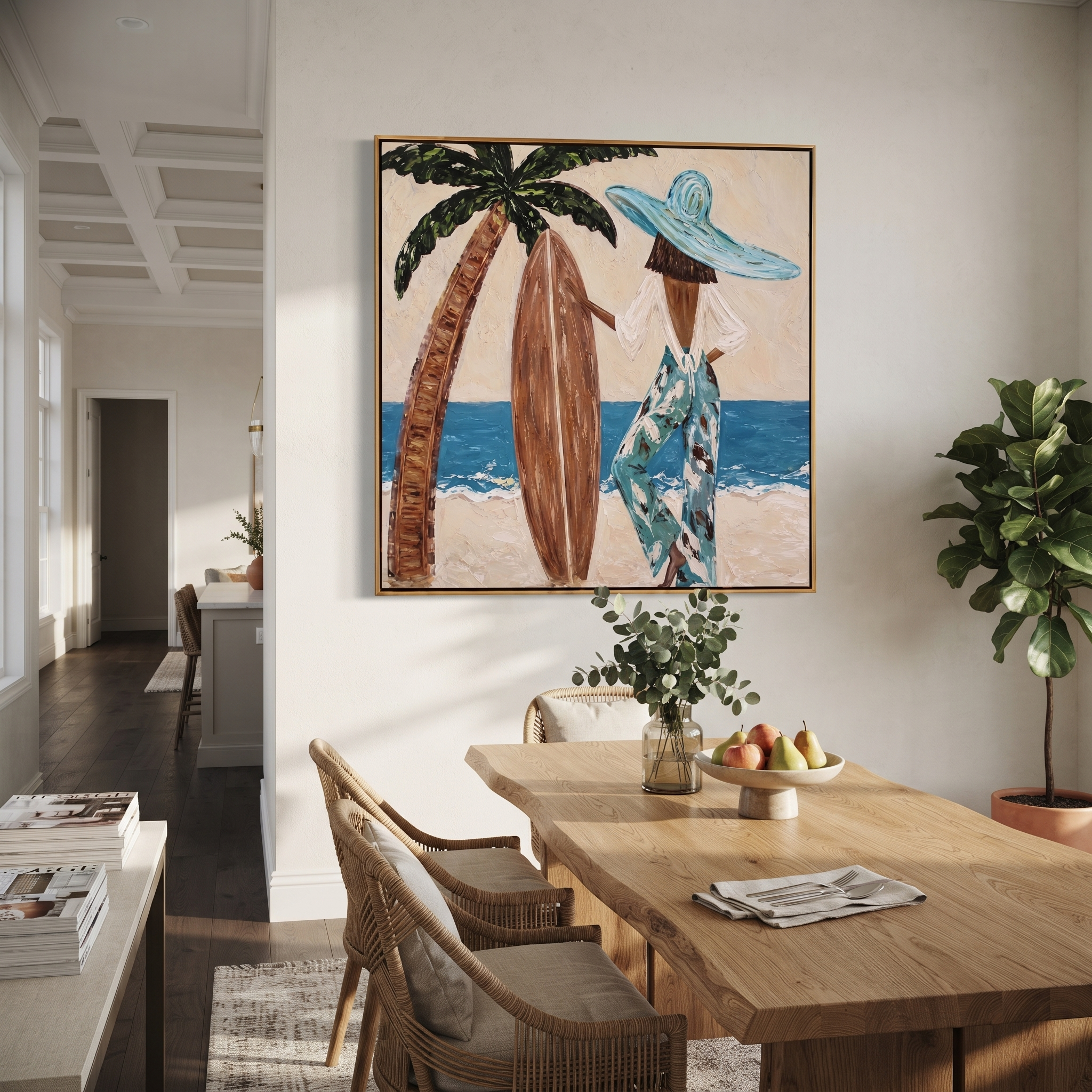 Palm Shade Holds Board presented above a contemporary console