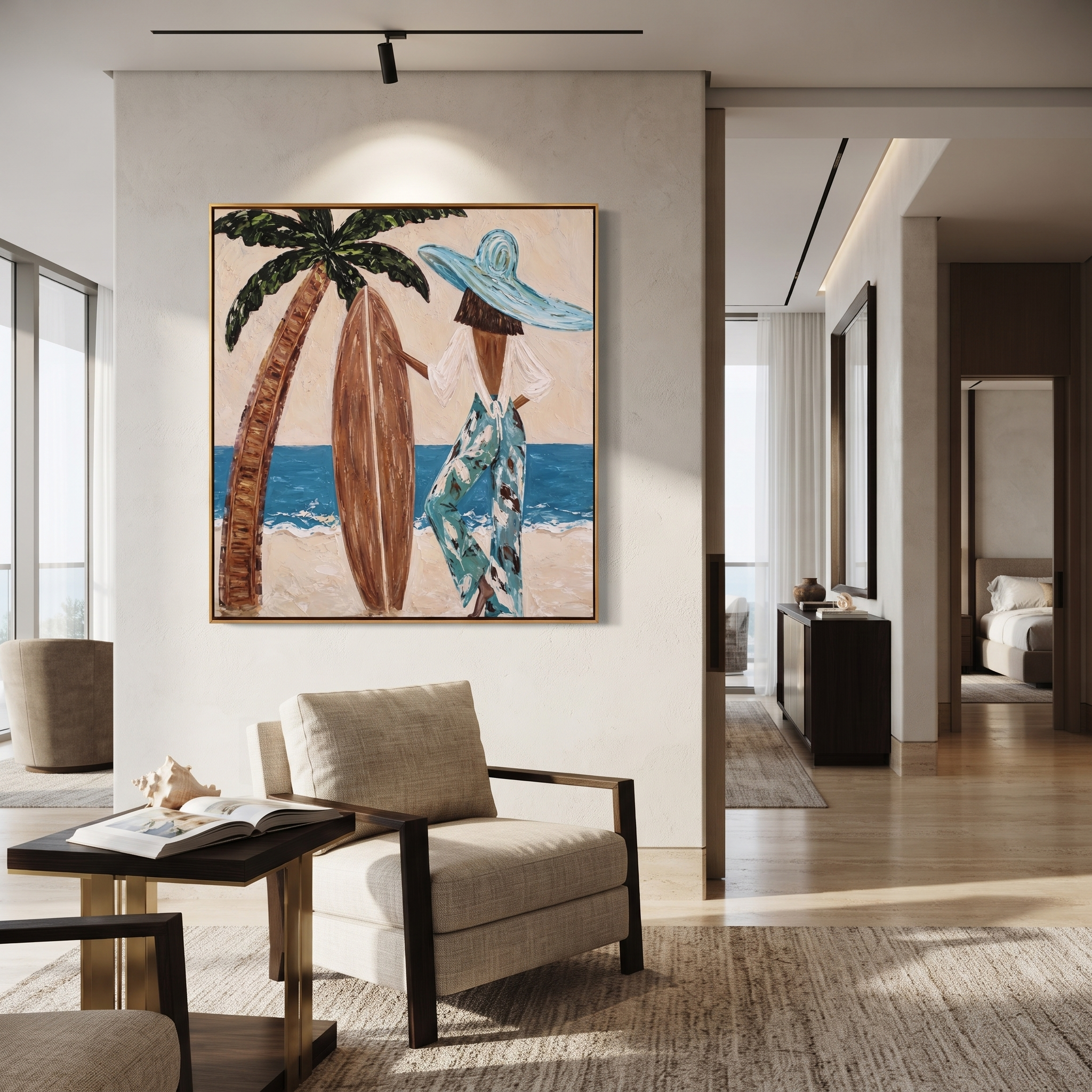 Palm Shade Holds Board displayed as a modern room focal point