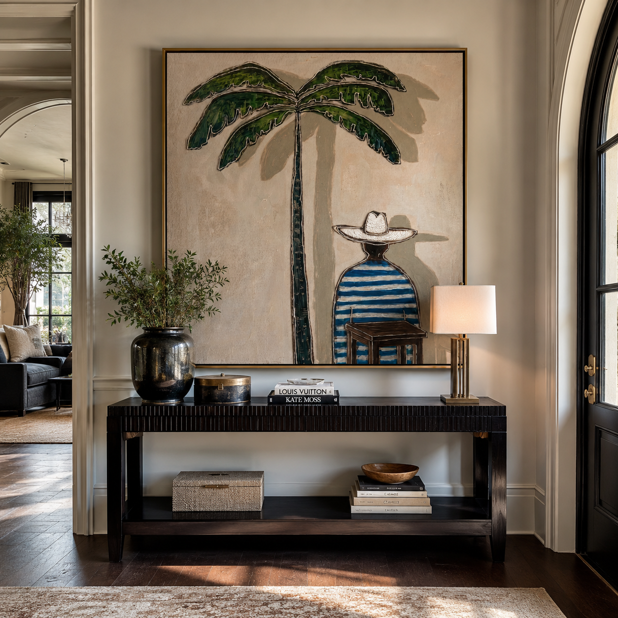 Palm Shade at Noon presented above a contemporary console