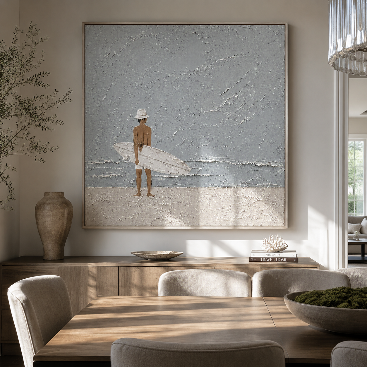 Quiet Surf Finds Sky displayed in a warm contemporary interior
