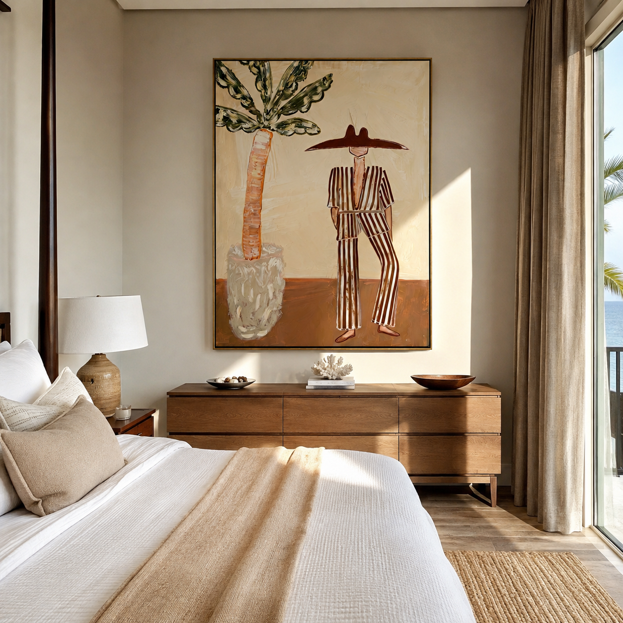 Striped Heat Meets Palm displayed in a warm contemporary interior