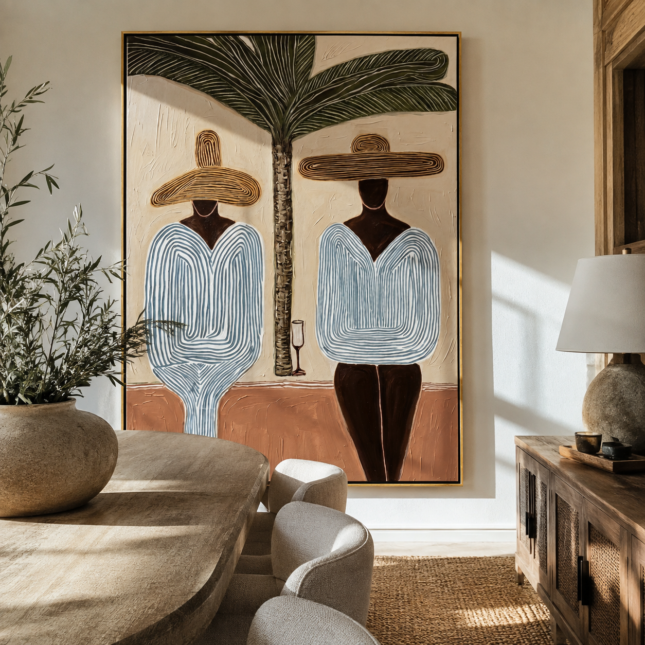 Two Silhouettes Share Shade styled with neutral modern furnishings
