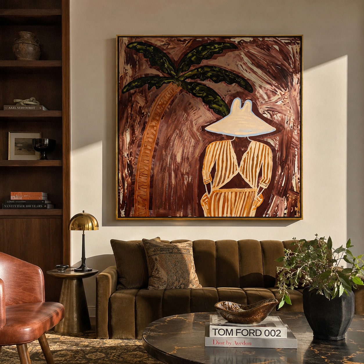 Ochre Stripes in Shade displayed in a warm contemporary interior