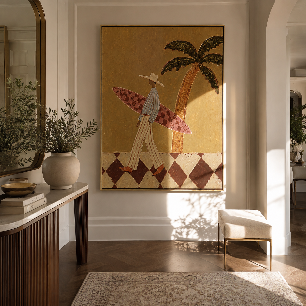 Checkered Board Crosses Sand displayed in a warm contemporary interior