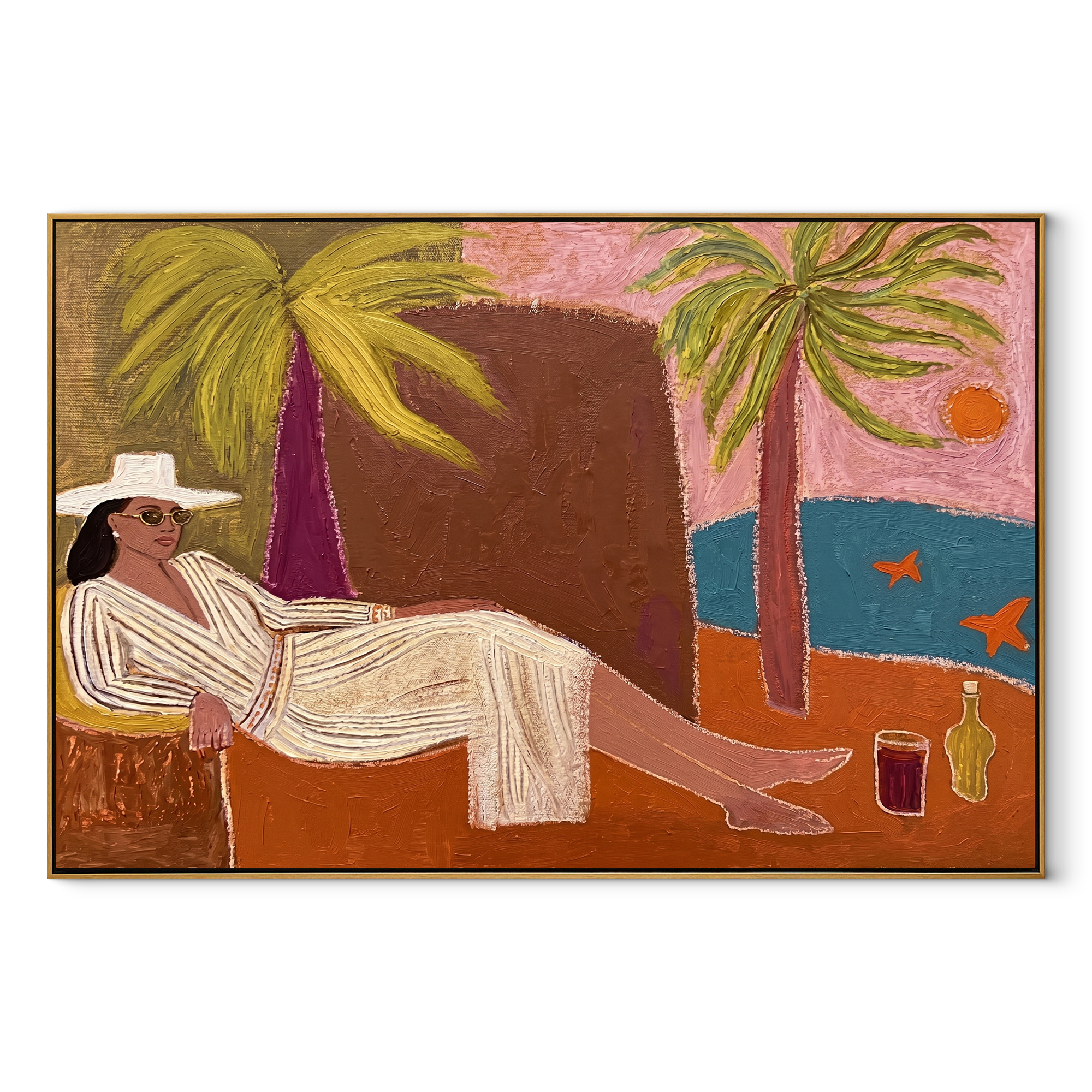 White Linen by Bay coastal figurative textured painting, horizontal canvas artwork