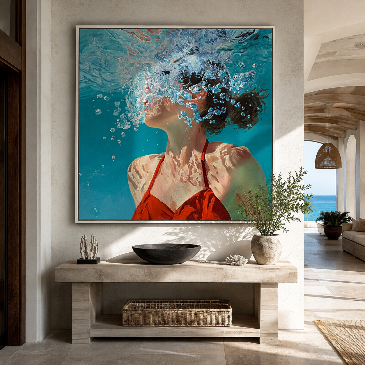 Bubbles Rise through Light styled with neutral modern furnishings