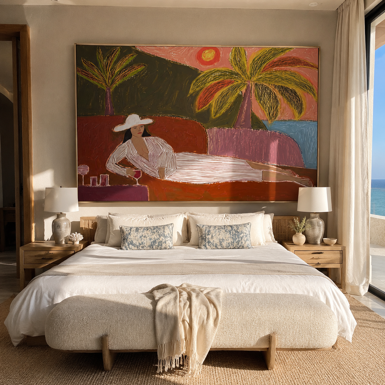 Coral Sunset Lengthens Lounge displayed as a modern room focal point