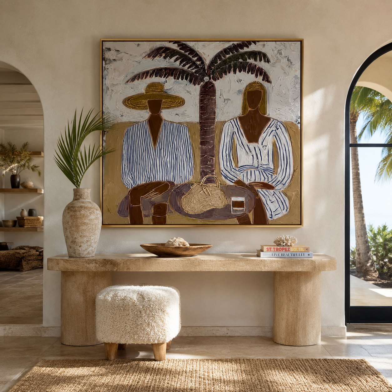 Twin Brims beneath Palm displayed in a warm contemporary interior