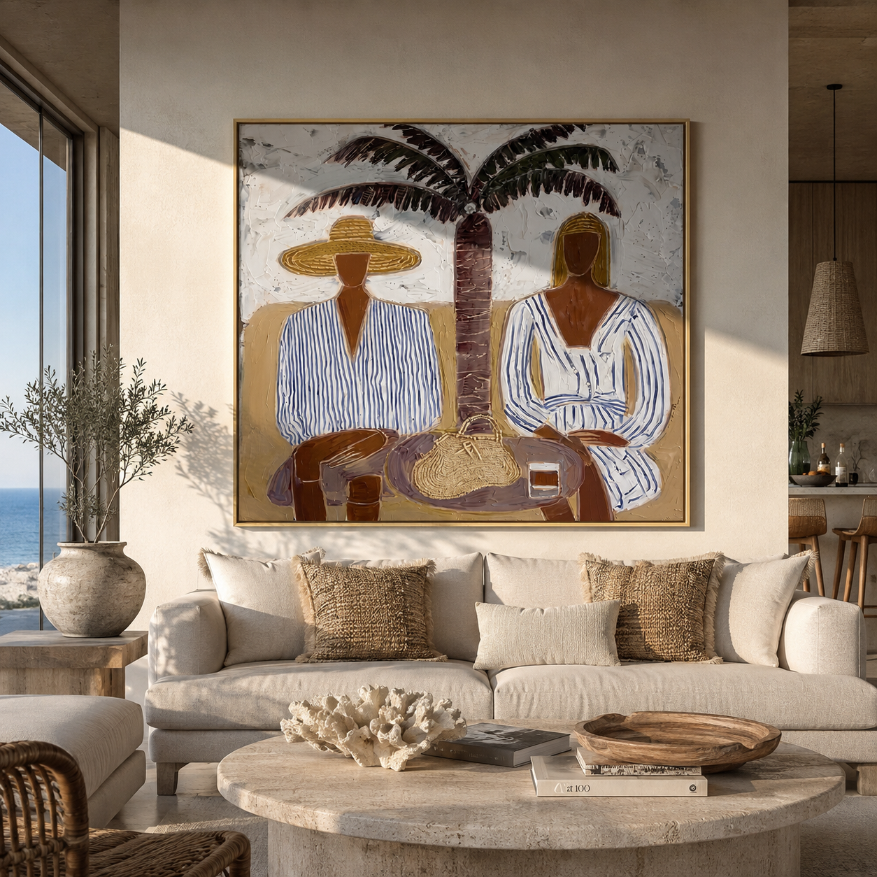 Twin Brims beneath Palm presented above a contemporary console
