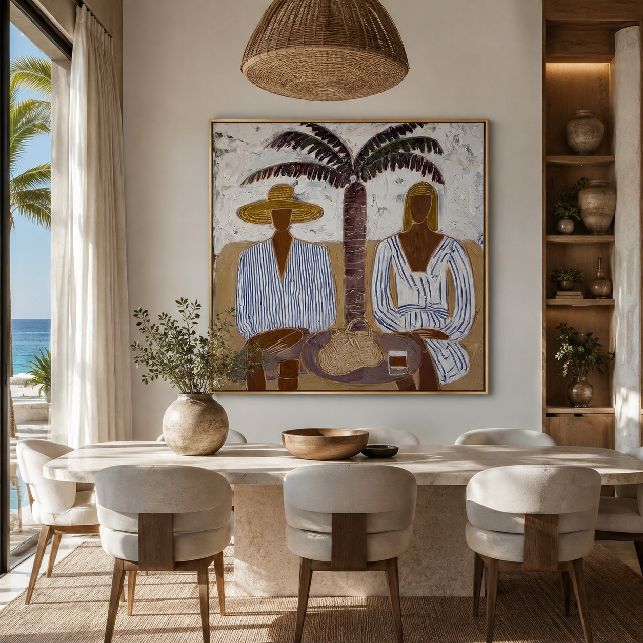 Twin Brims beneath Palm styled in a layered residential interior