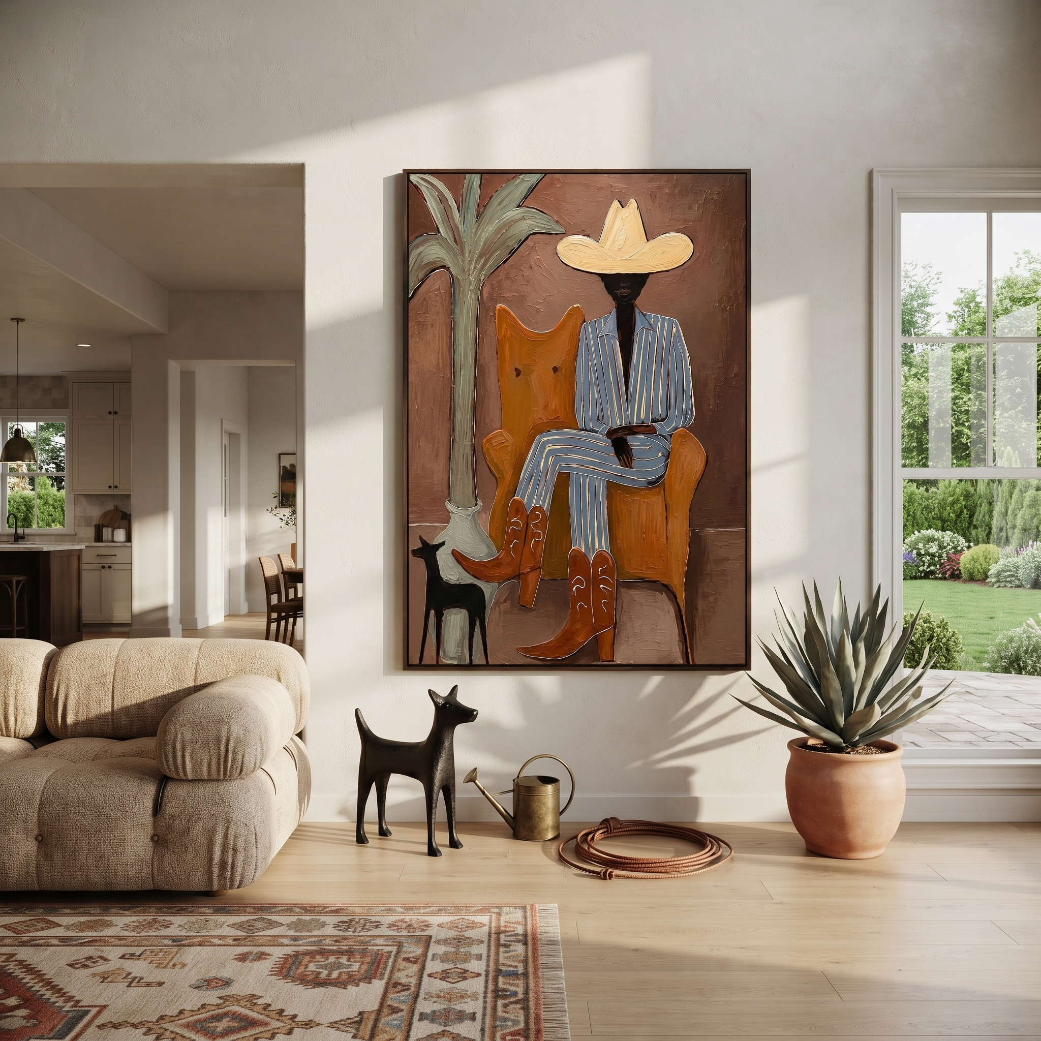 Striped Cowboy Keeps Watch styled in a layered residential interior
