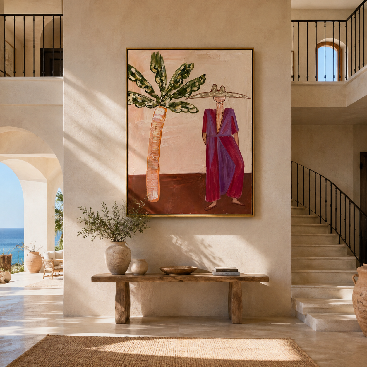 Magenta Brim Greets Palms styled in a layered residential interior