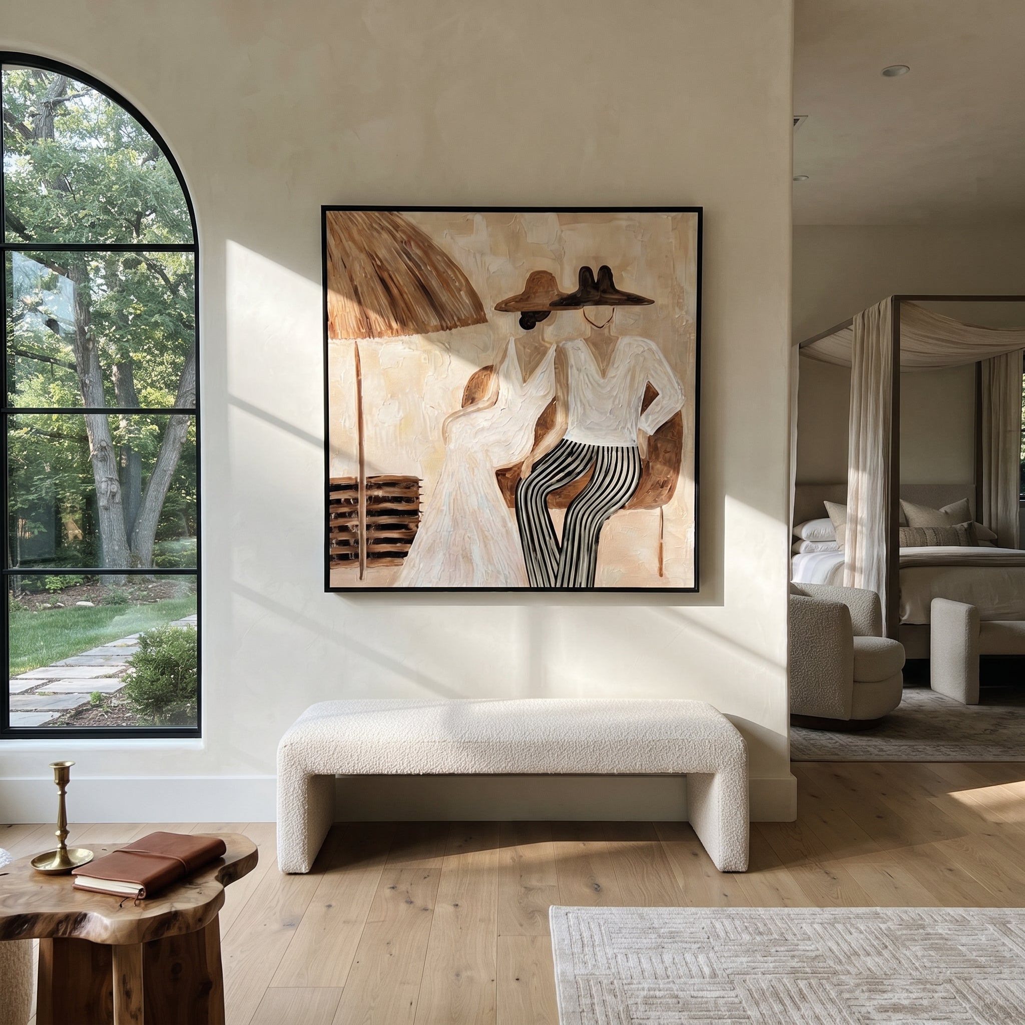 Parasol Holds Their Silence styled with neutral modern furnishings