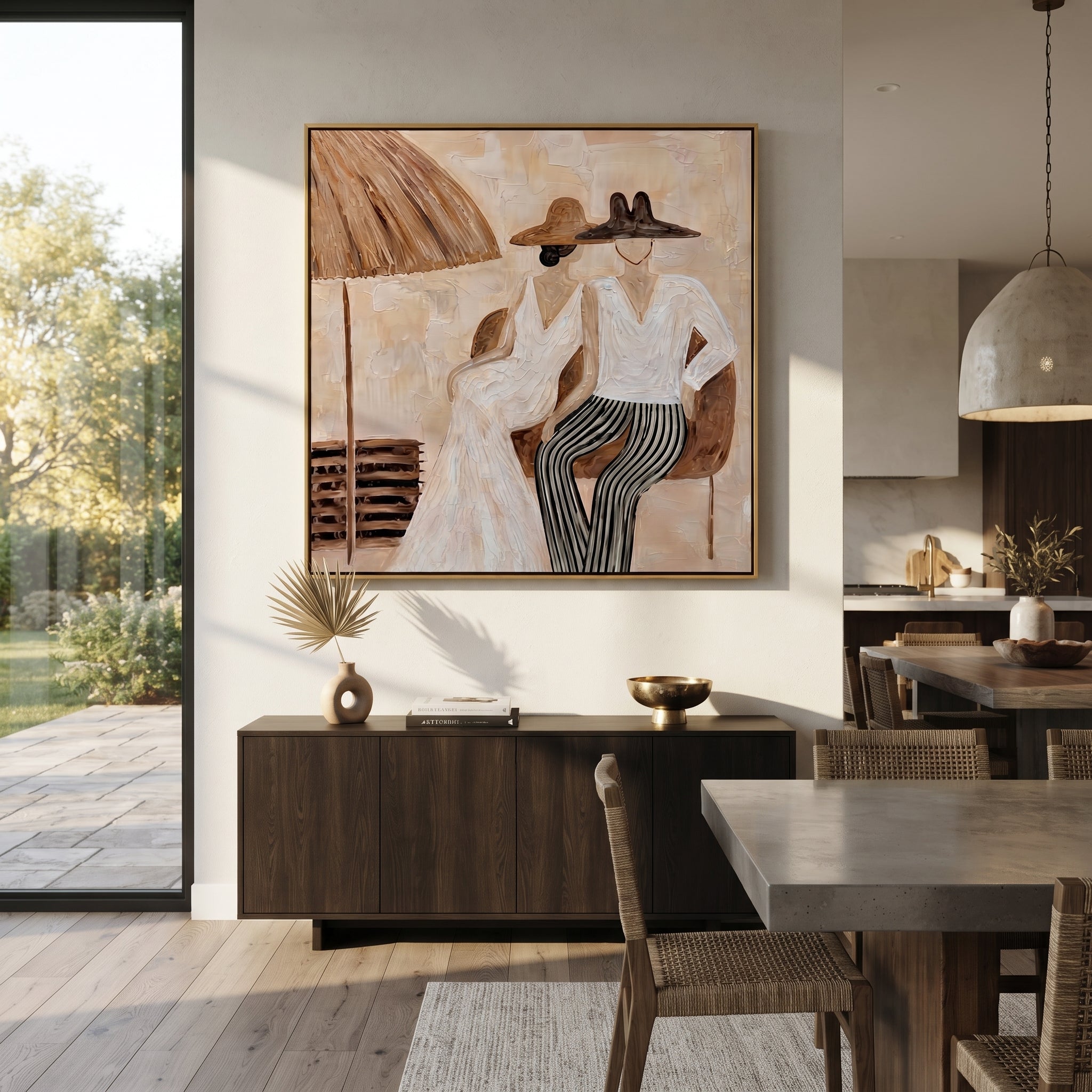 Parasol Holds Their Silence presented above a contemporary console