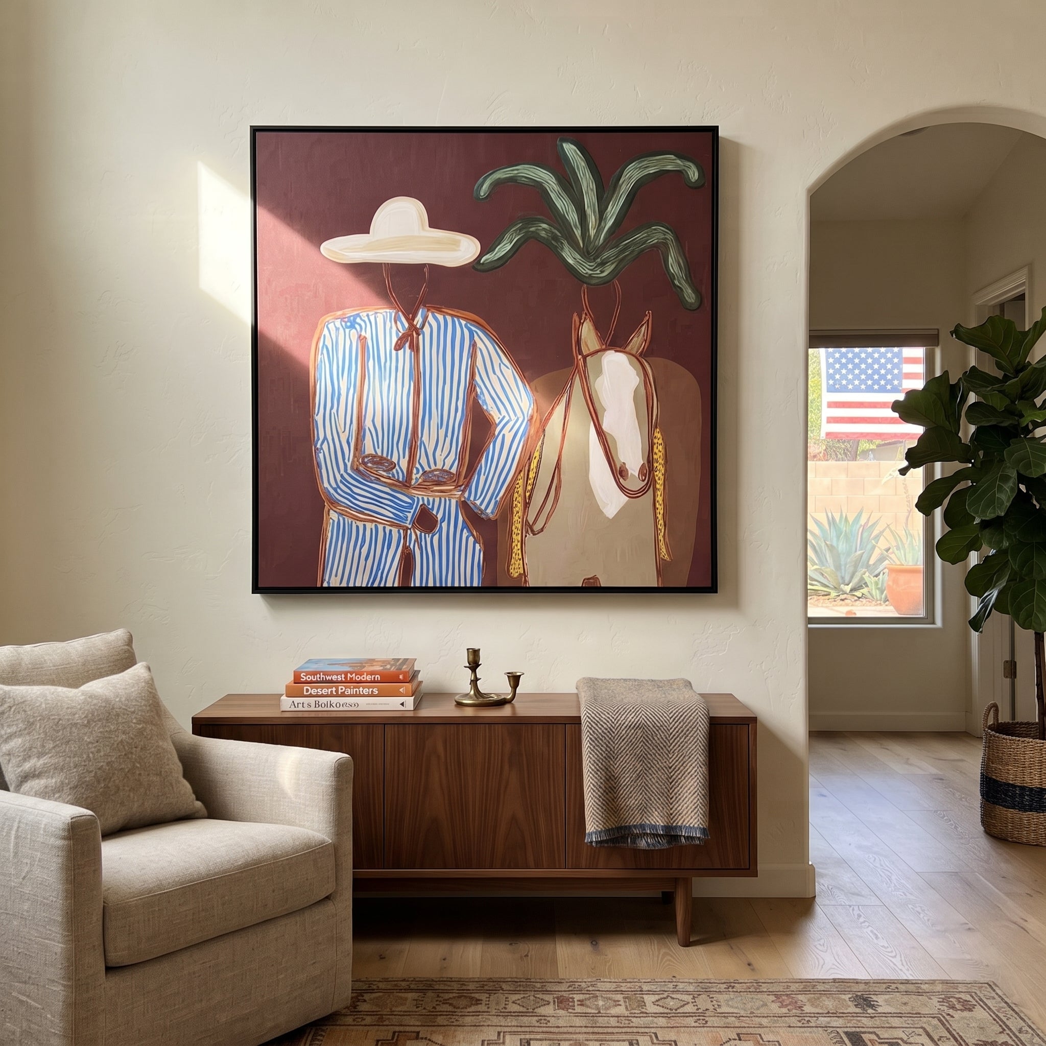 Blue Stripes Guide Mare displayed in a warm contemporary interior