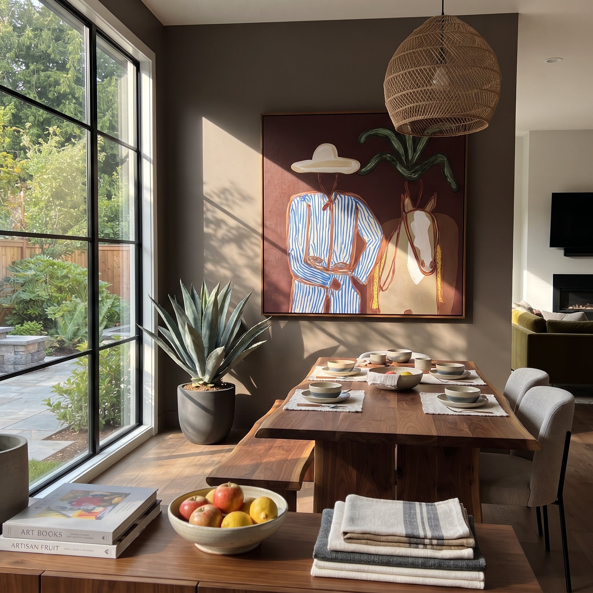 Blue Stripes Guide Mare presented above a contemporary console