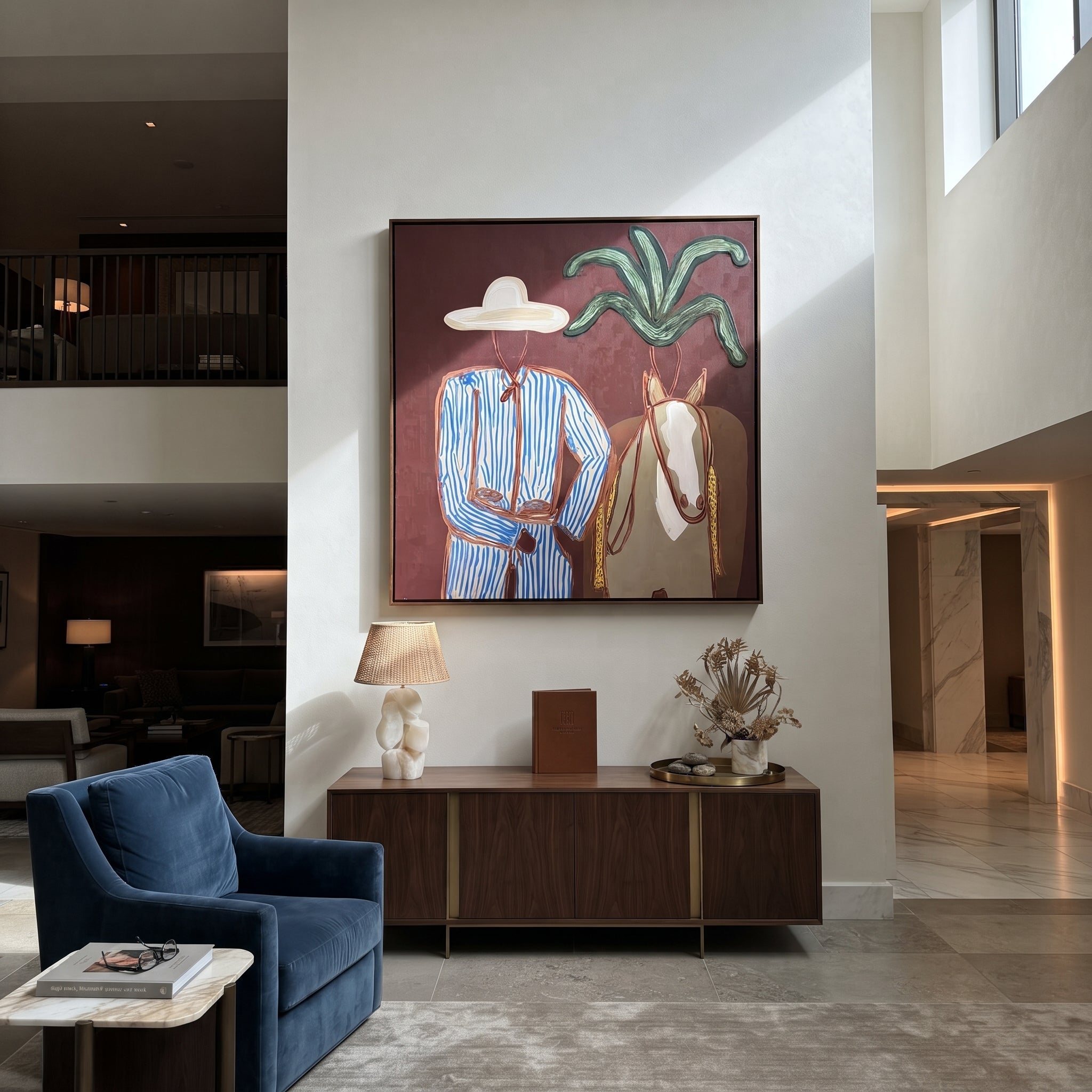 Blue Stripes Guide Mare displayed as a modern room focal point