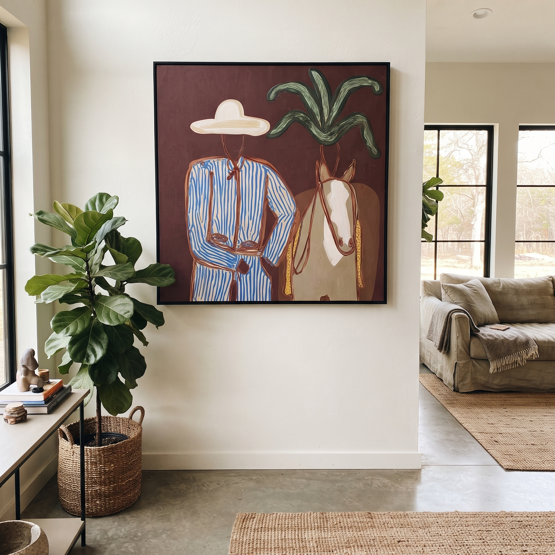 Blue Stripes Guide Mare styled in a layered residential interior
