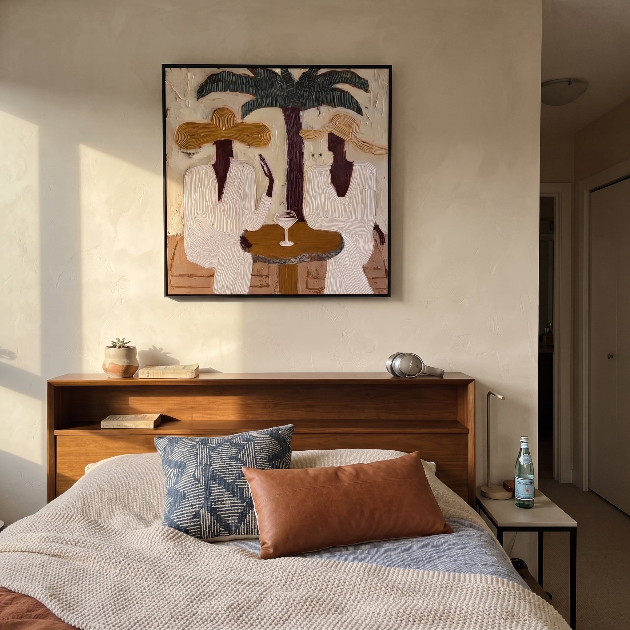 Palms Frame Quiet Toast displayed as a modern room focal point