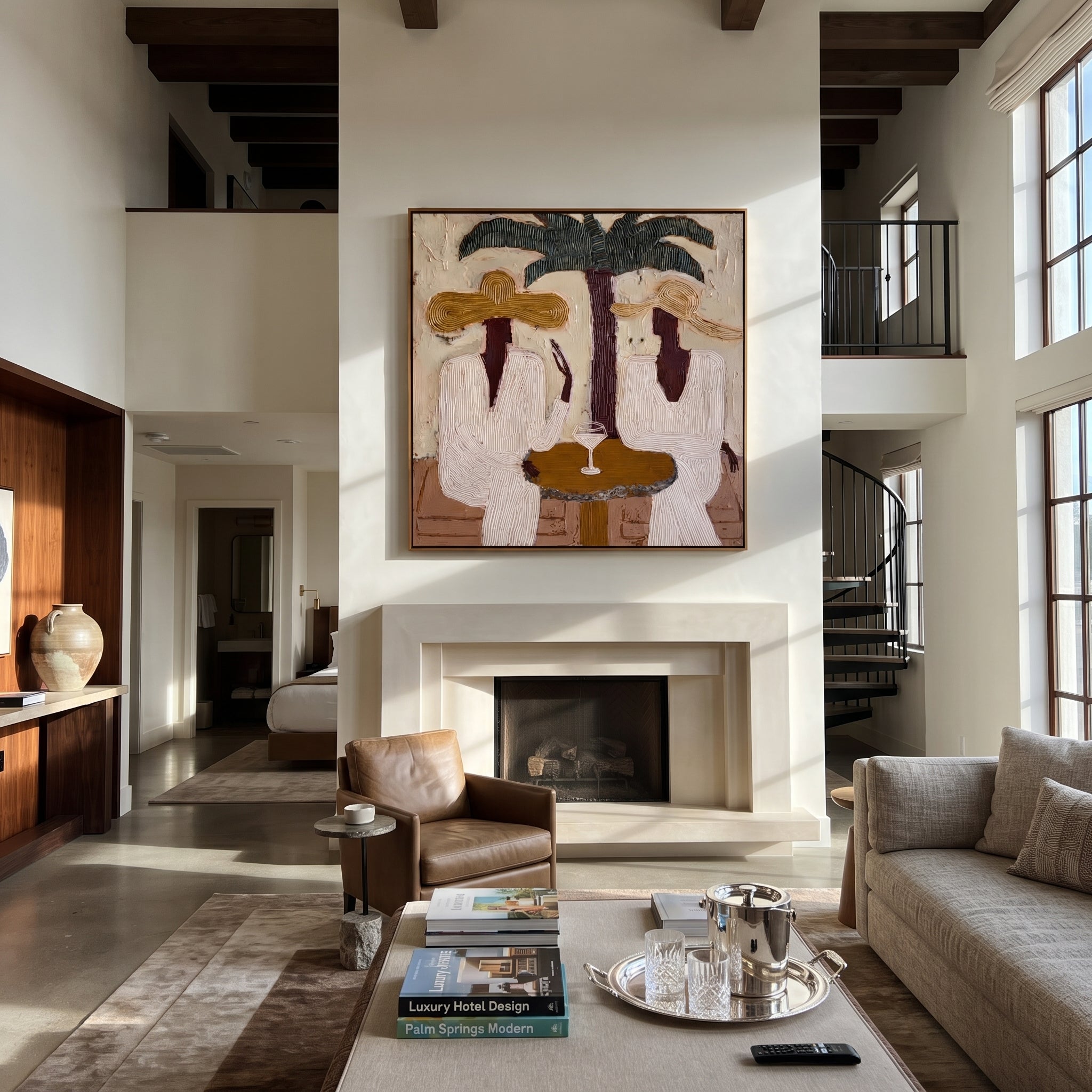 Palms Frame Quiet Toast styled in a layered residential interior