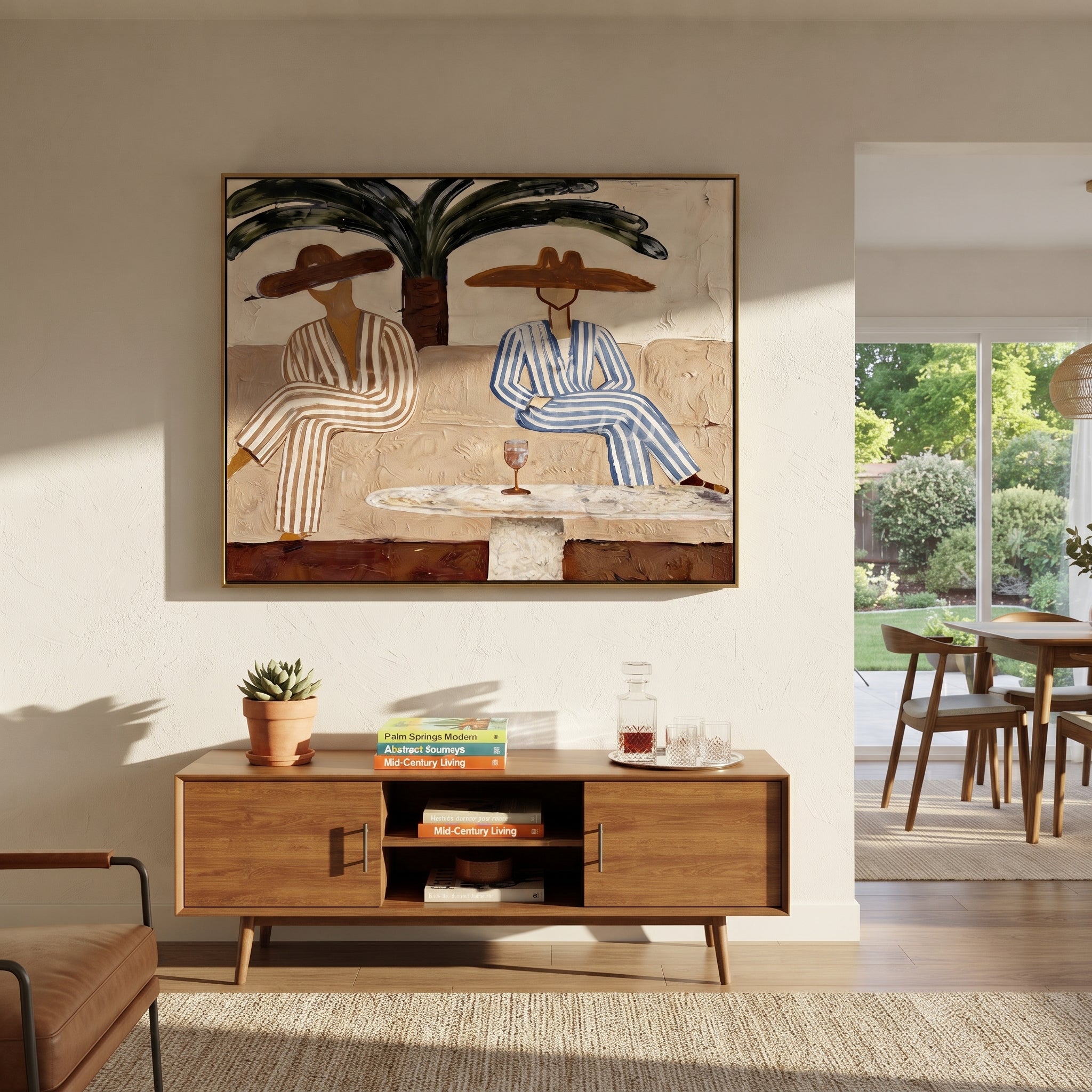 Palm Shade Holds Stripes displayed in a warm contemporary interior