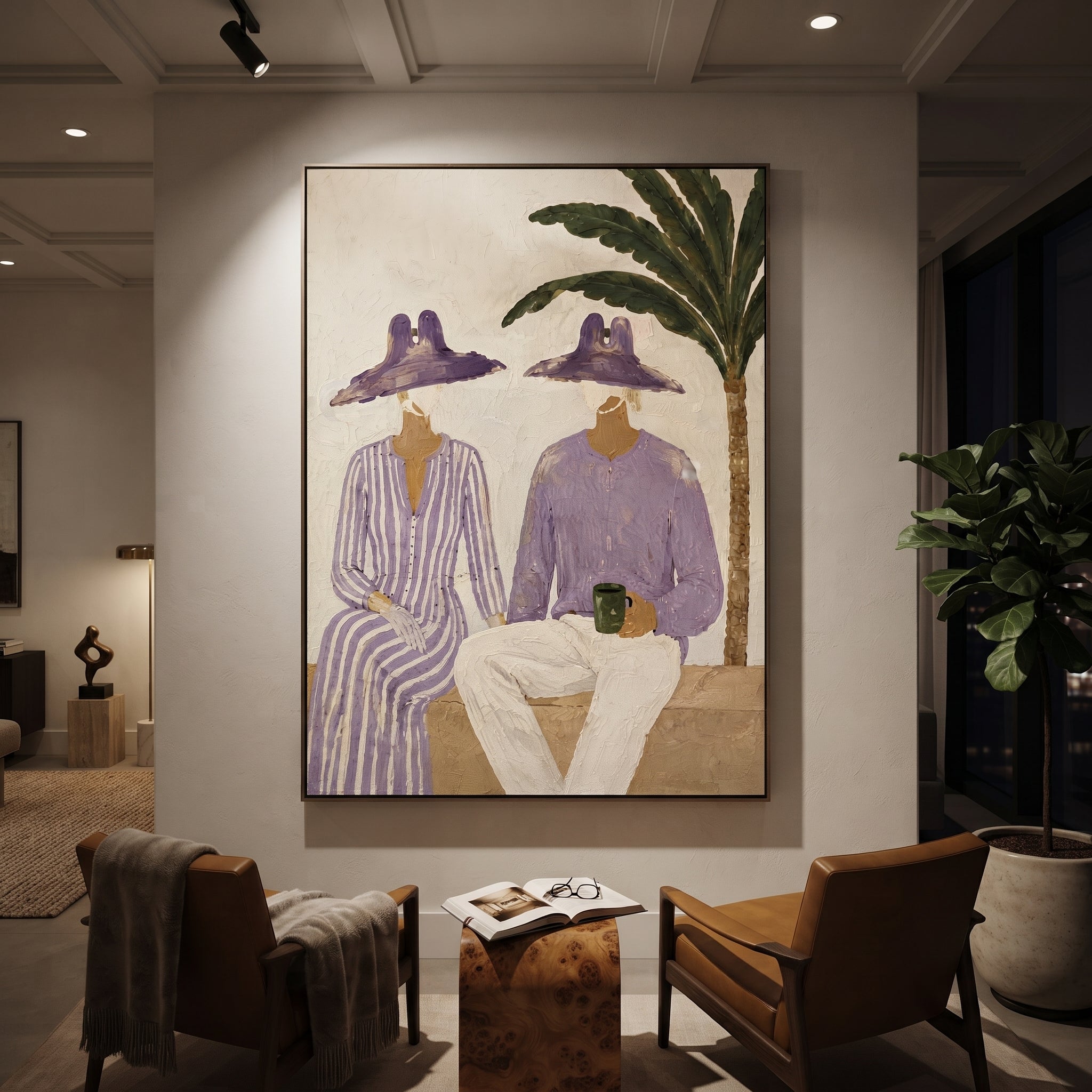 Purple Hats Share Coffee styled in a layered residential interior
