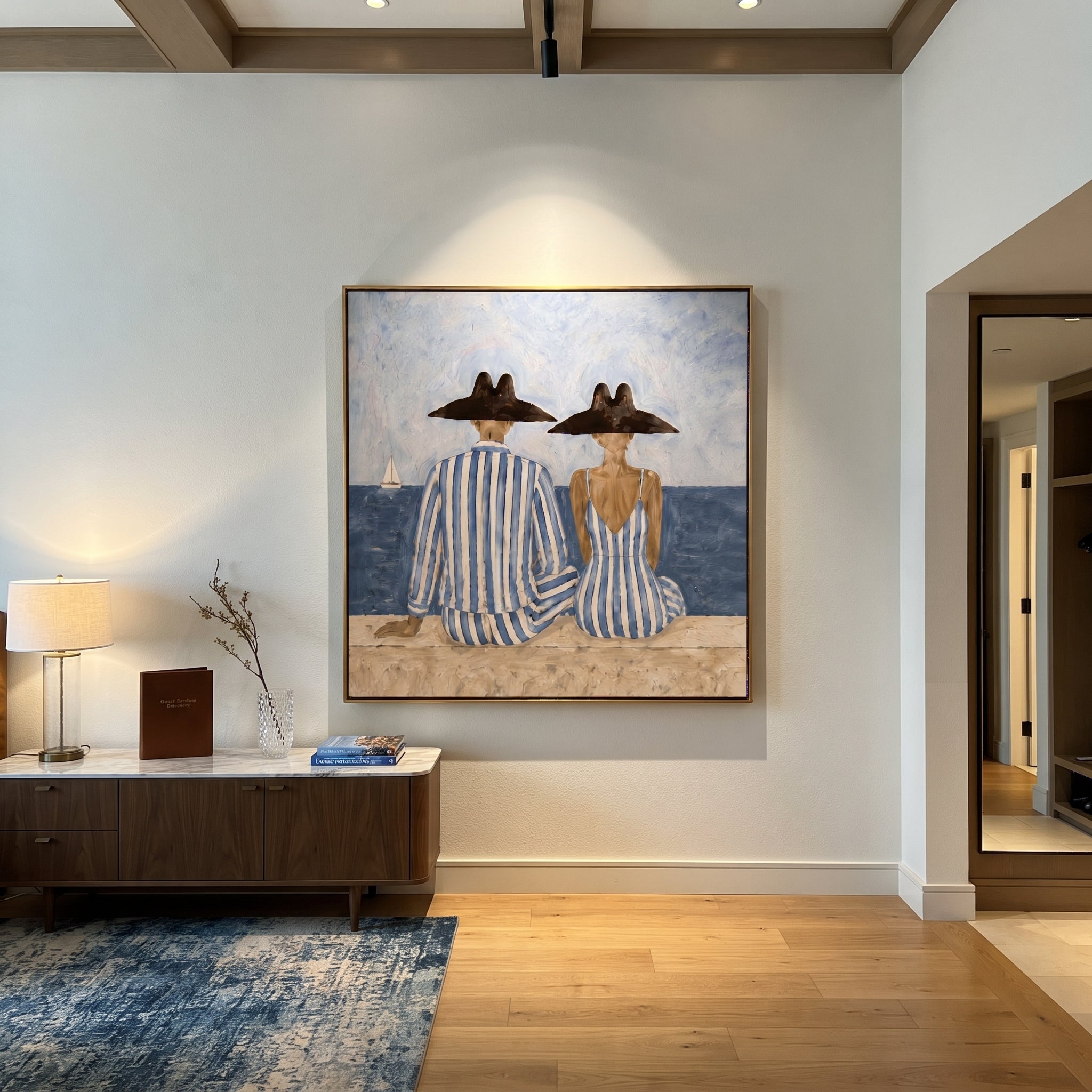 Blue Stripes Watch Tide styled in a layered residential interior