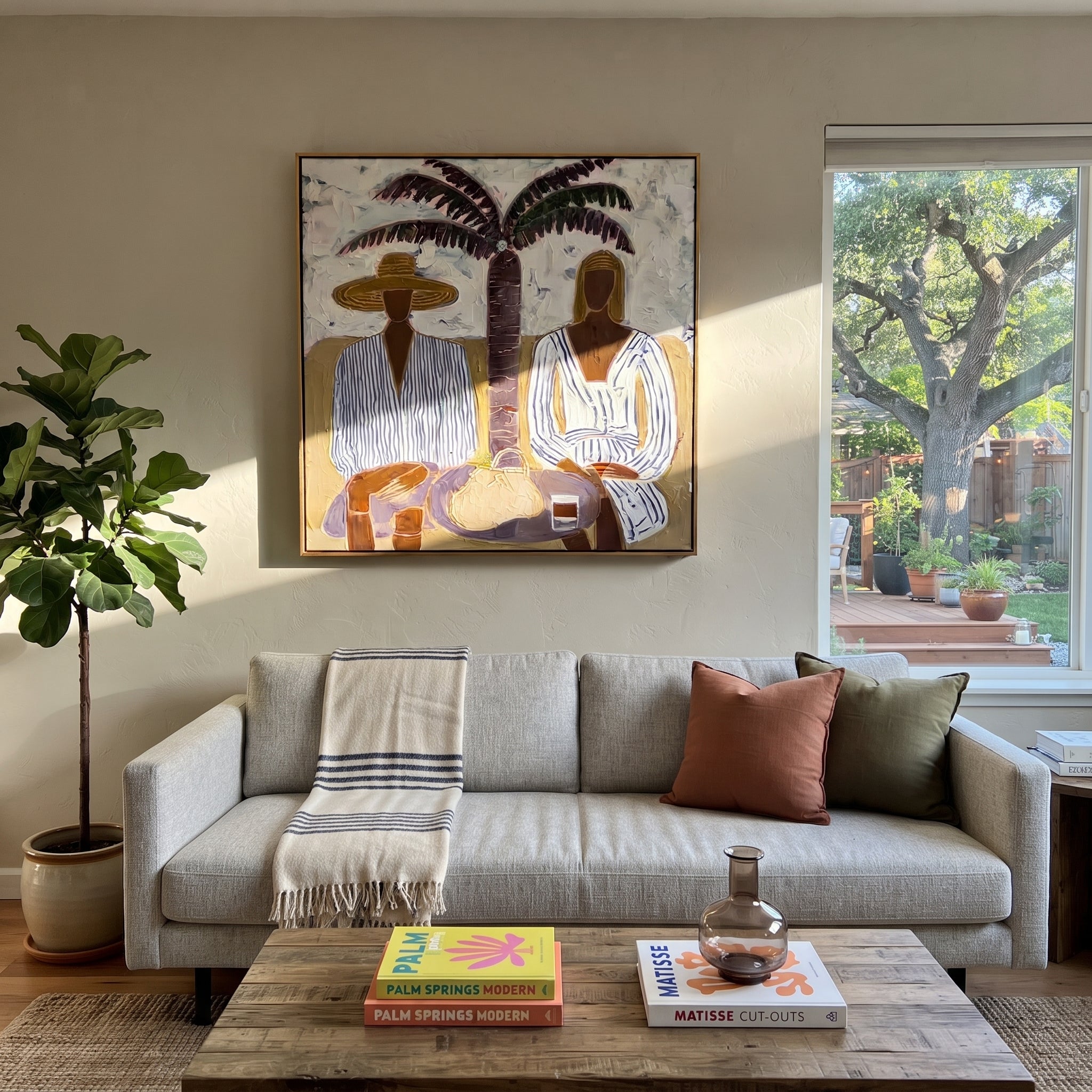 Striped Leisure Beneath Palms displayed in a warm contemporary interior