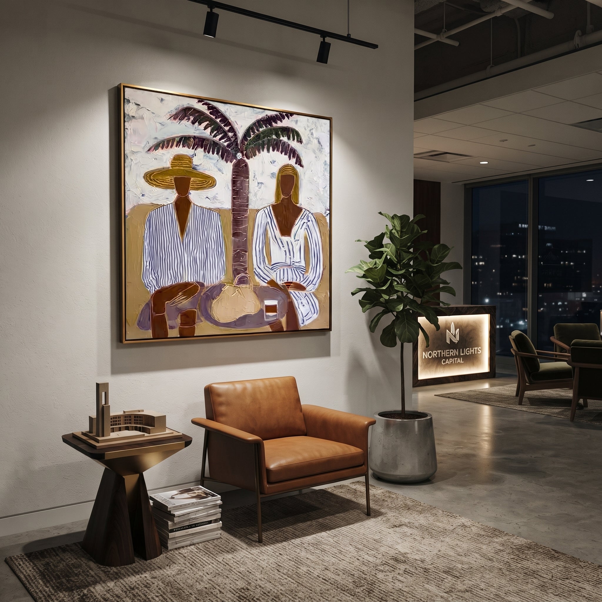 Striped Leisure Beneath Palms styled in a layered residential interior