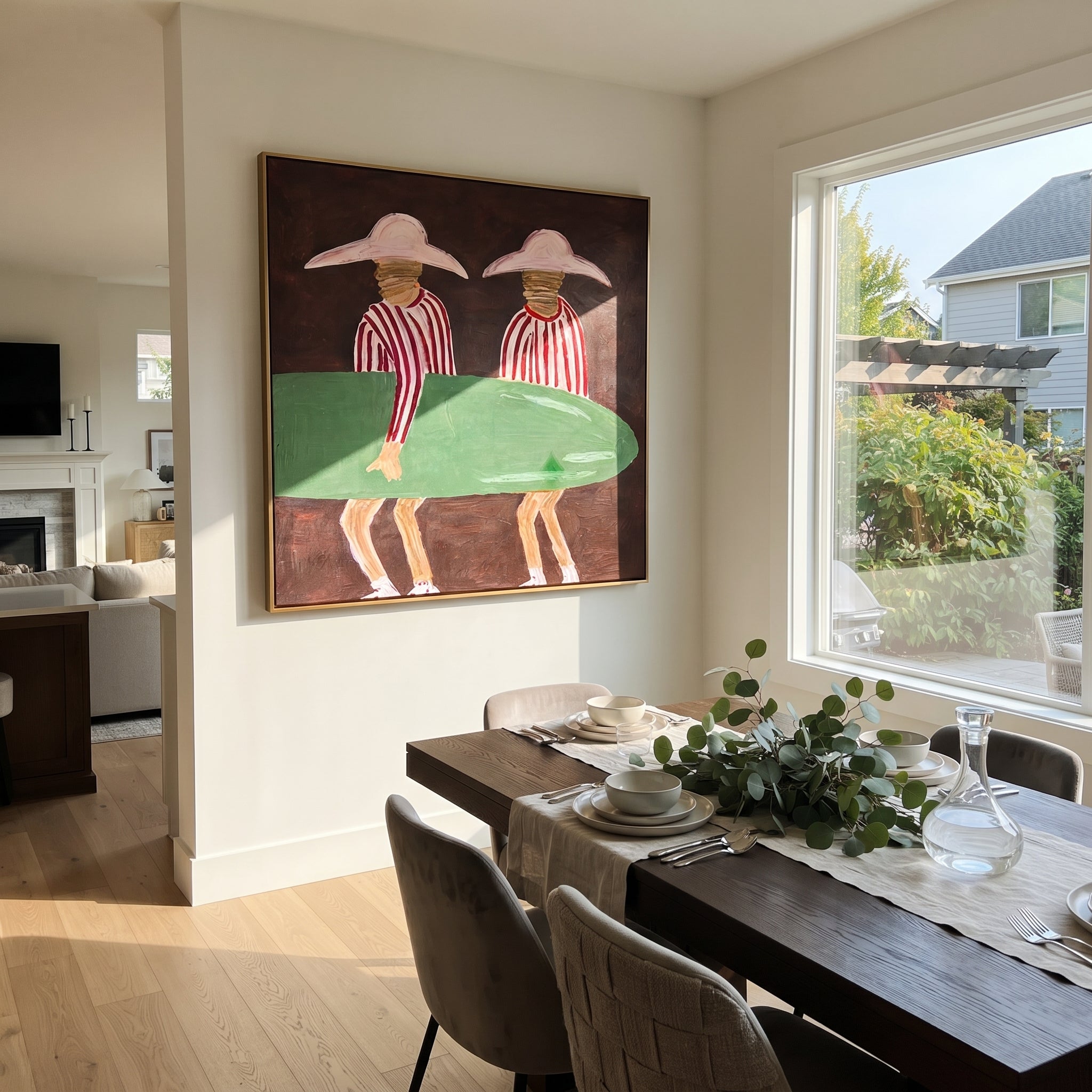 Green Board Crosses Burgundy displayed as a modern room focal point