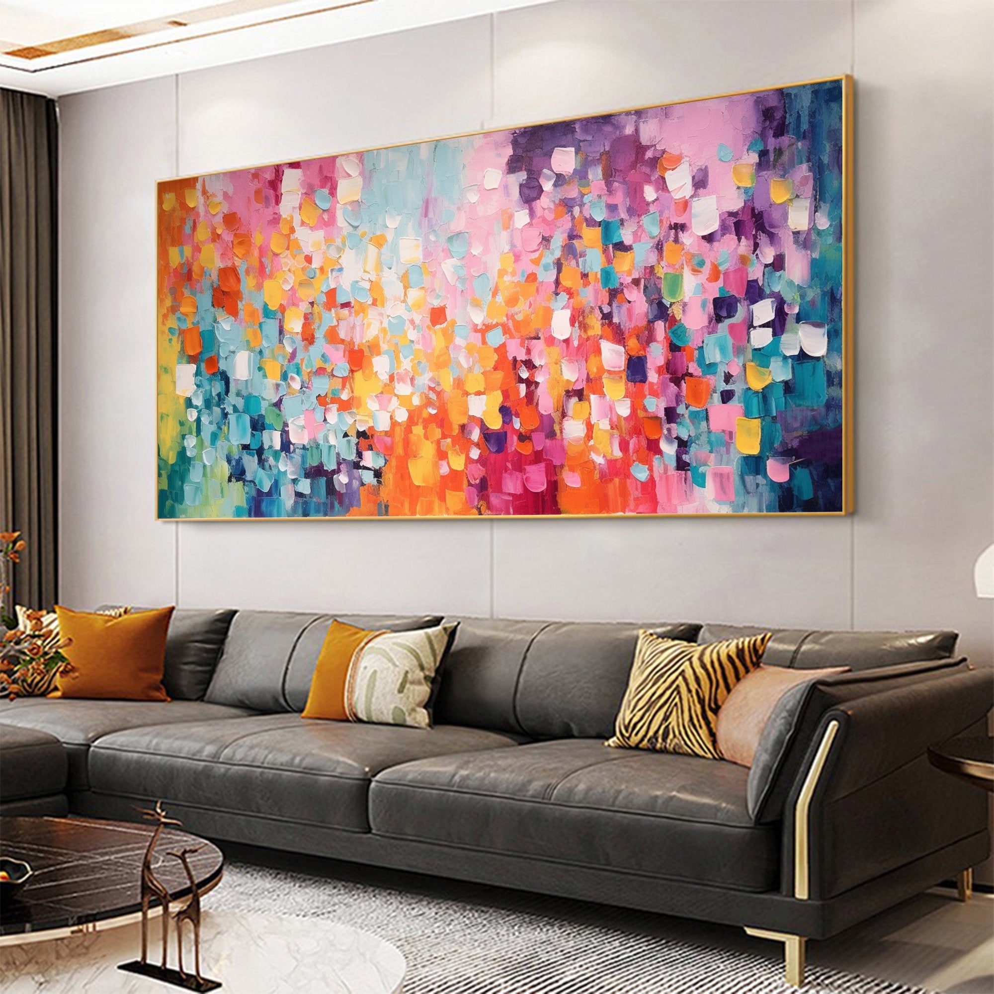 Prismatic Explosion – Hand-Painted Vibrant Multicolored 3D Impasto Palette Knife Colorful Painting | Bold Abstract Palette Knife Living Room Art