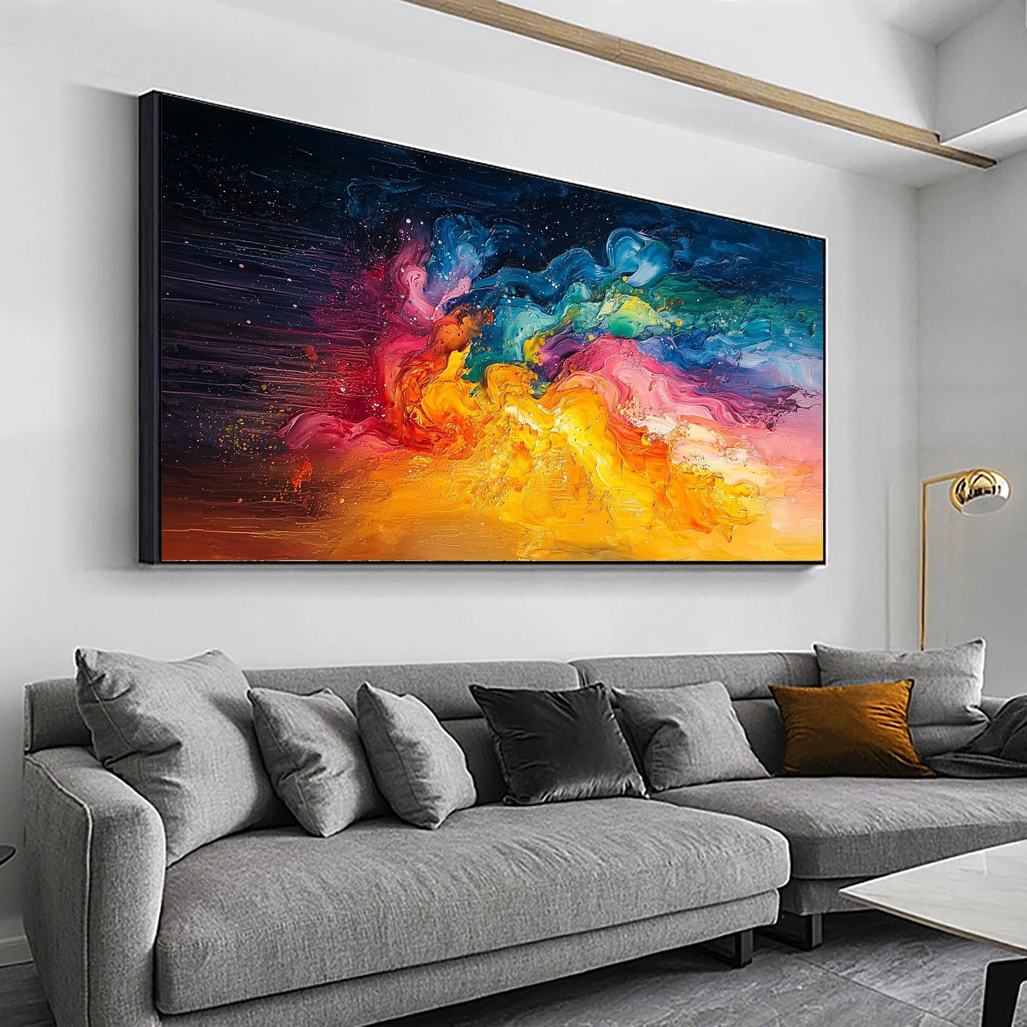 Vibrant Cosmos – Hand-Painted Colorful Fluid Palette Knife Heavy Texture Oil Abstract Painting | Bold Abstract Palette Knife Living Room Art