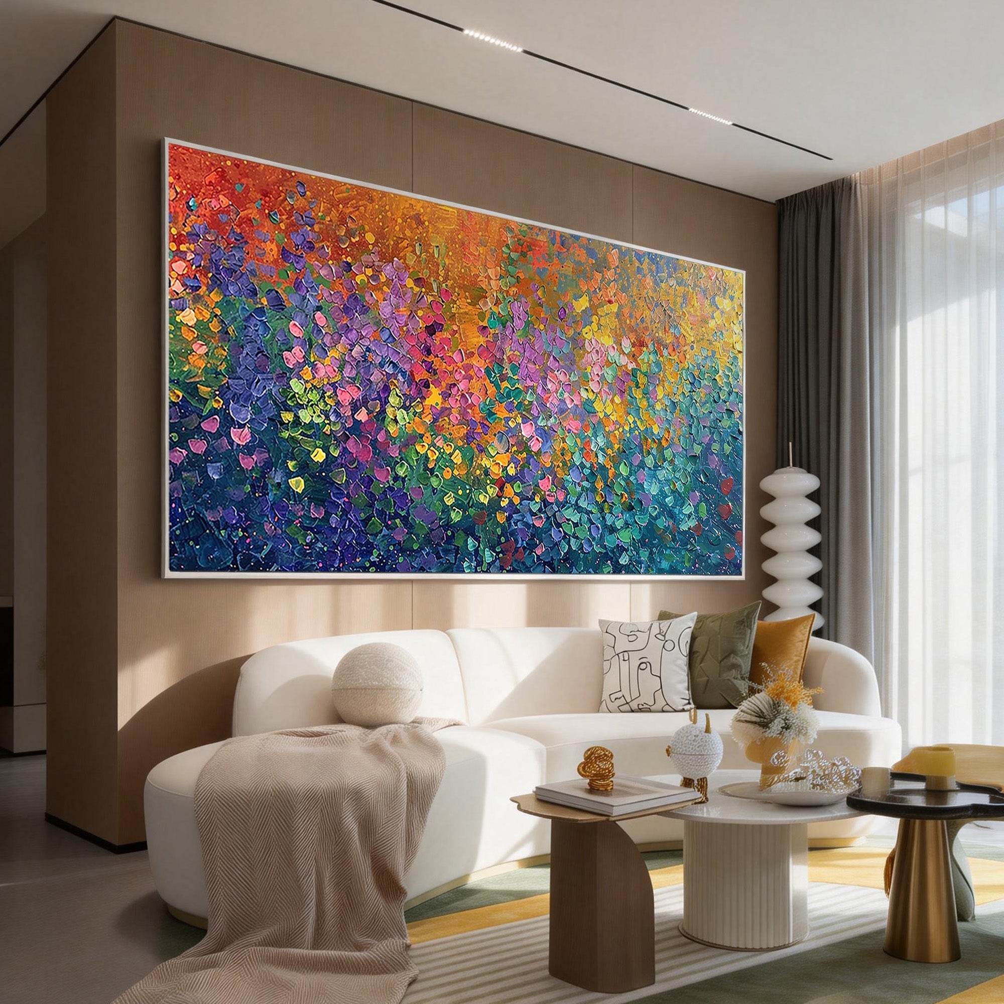 Secret Aurora – Modern Impressionist Vibrant Rainbow Painting | Abstract Heavy Textured Living Room Art