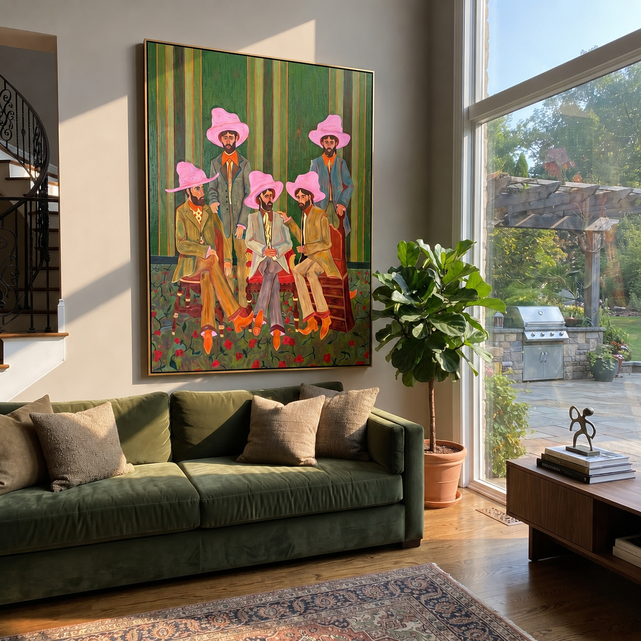 Pink Hats at Dawn presented as a colorful interior focal point