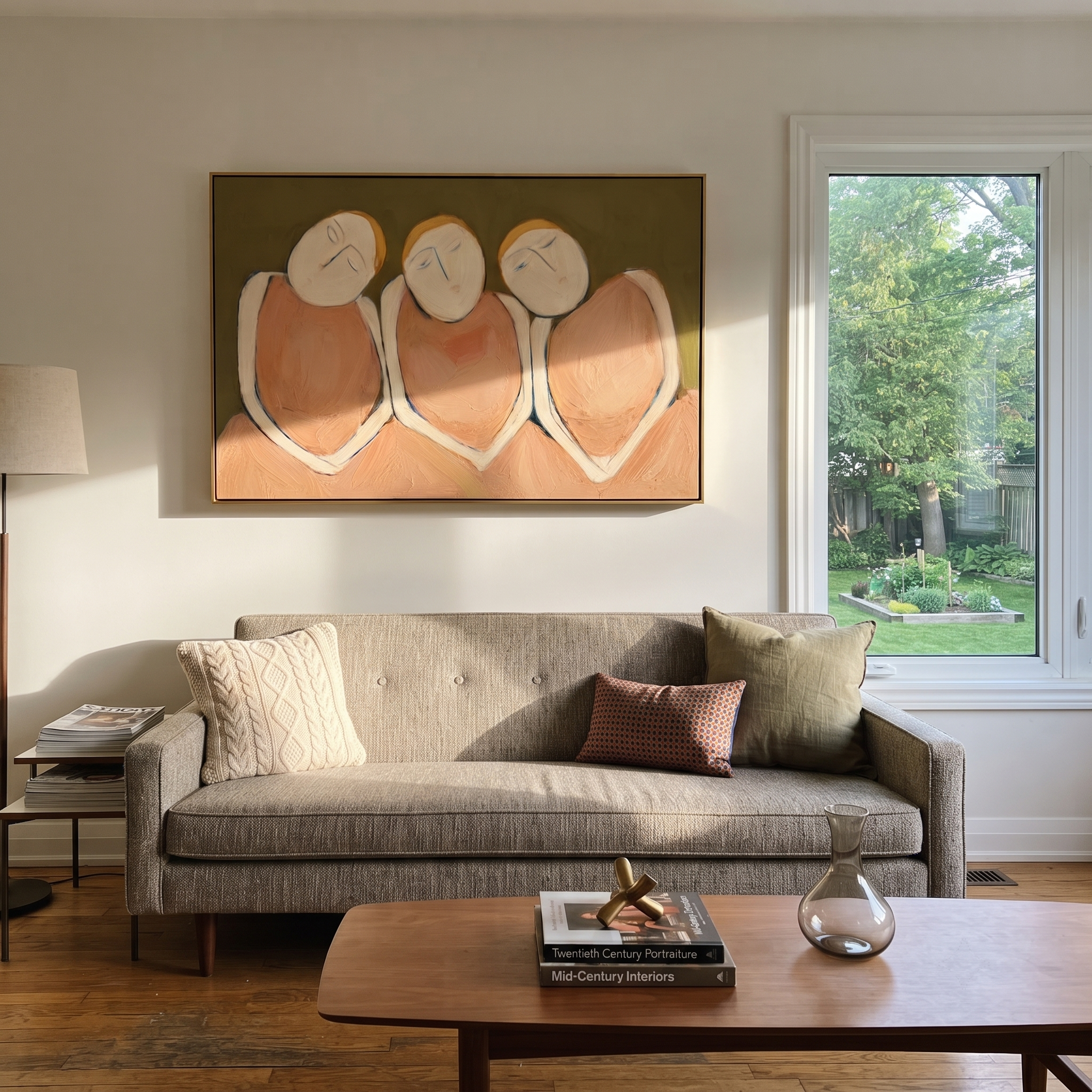 Three Faces Lean Together displayed in a layered residential setting